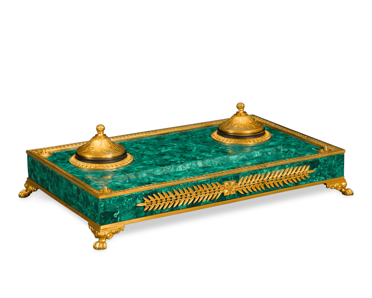 Malachite and Bronze Inkwell