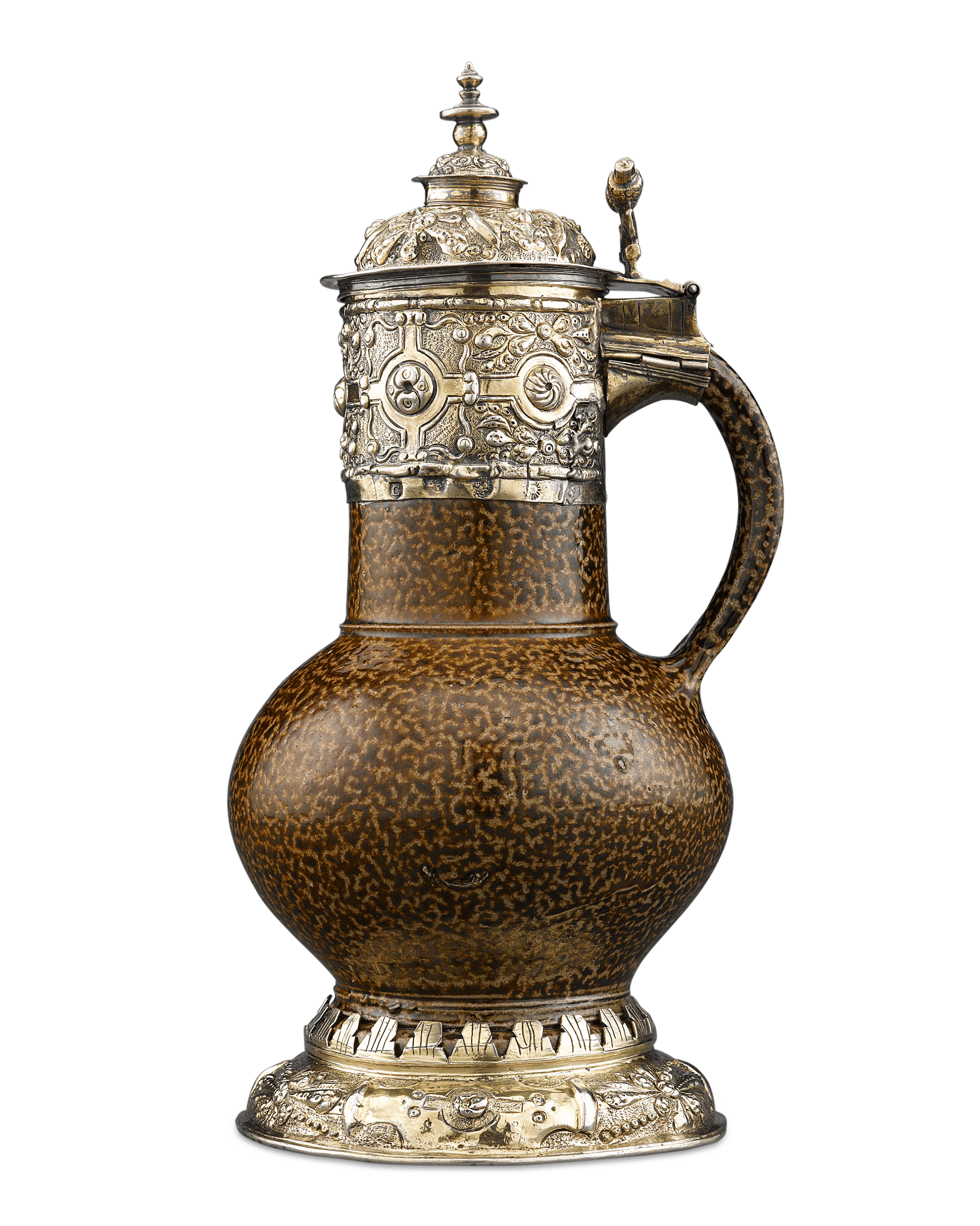 This Elizabethan-period tigerware jug is a rare example of 16th-century craftsmanship