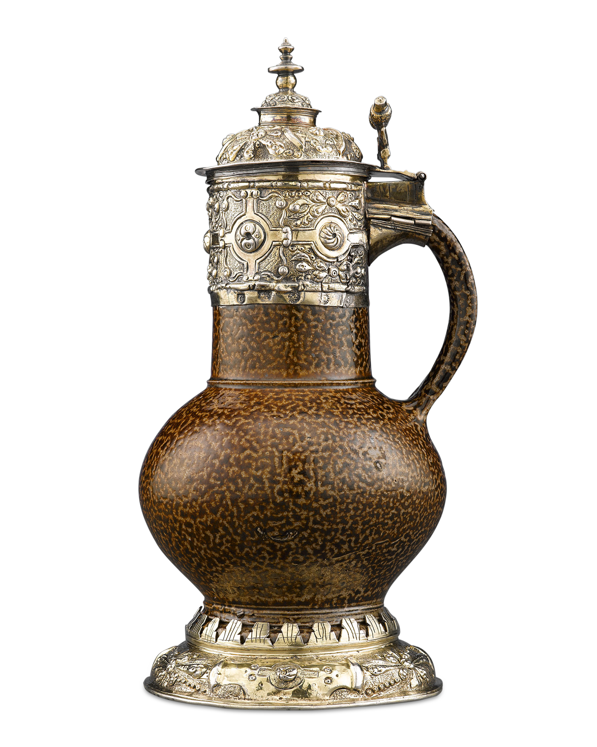 This Elizabethan-period tigerware jug is a rare example of 16th-century craftsmanship