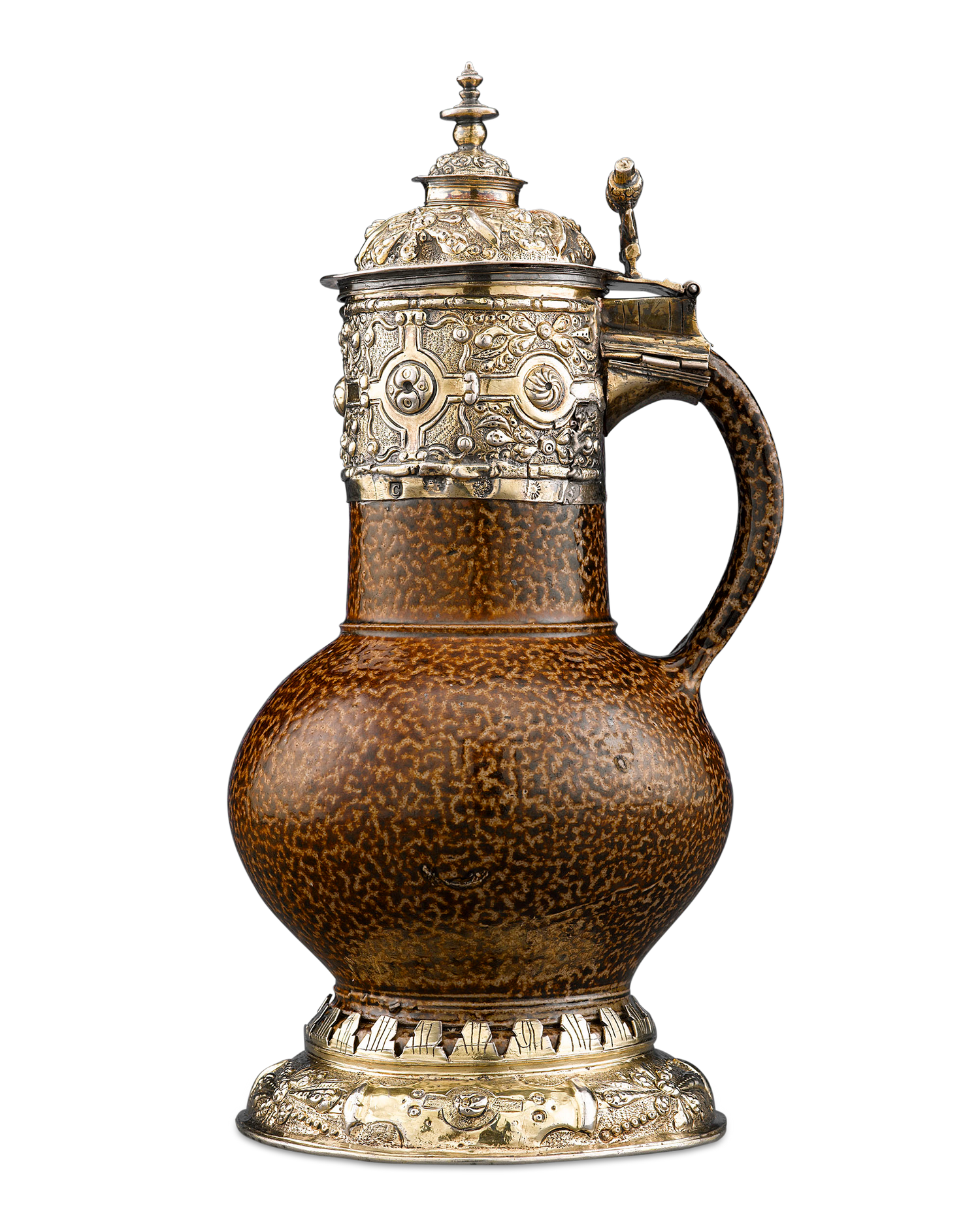 This Elizabethan-period tigerware jug is a rare example of 16th-century craftsmanship