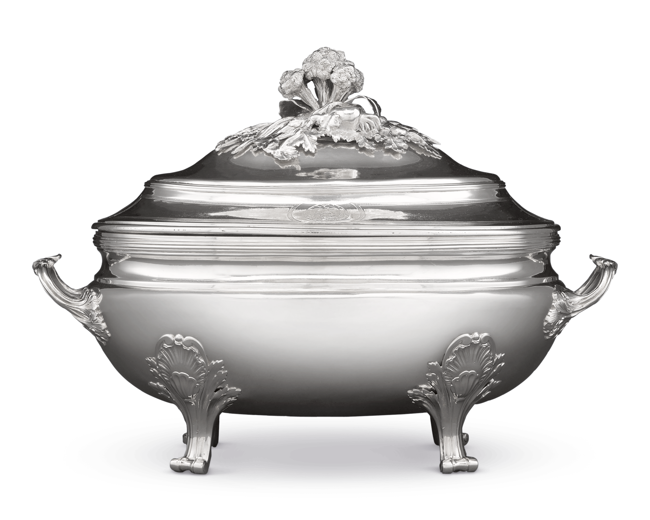 The work of Jean-Baptiste-François Chéret, the tureen boasts a finial of intricately cast vegetables