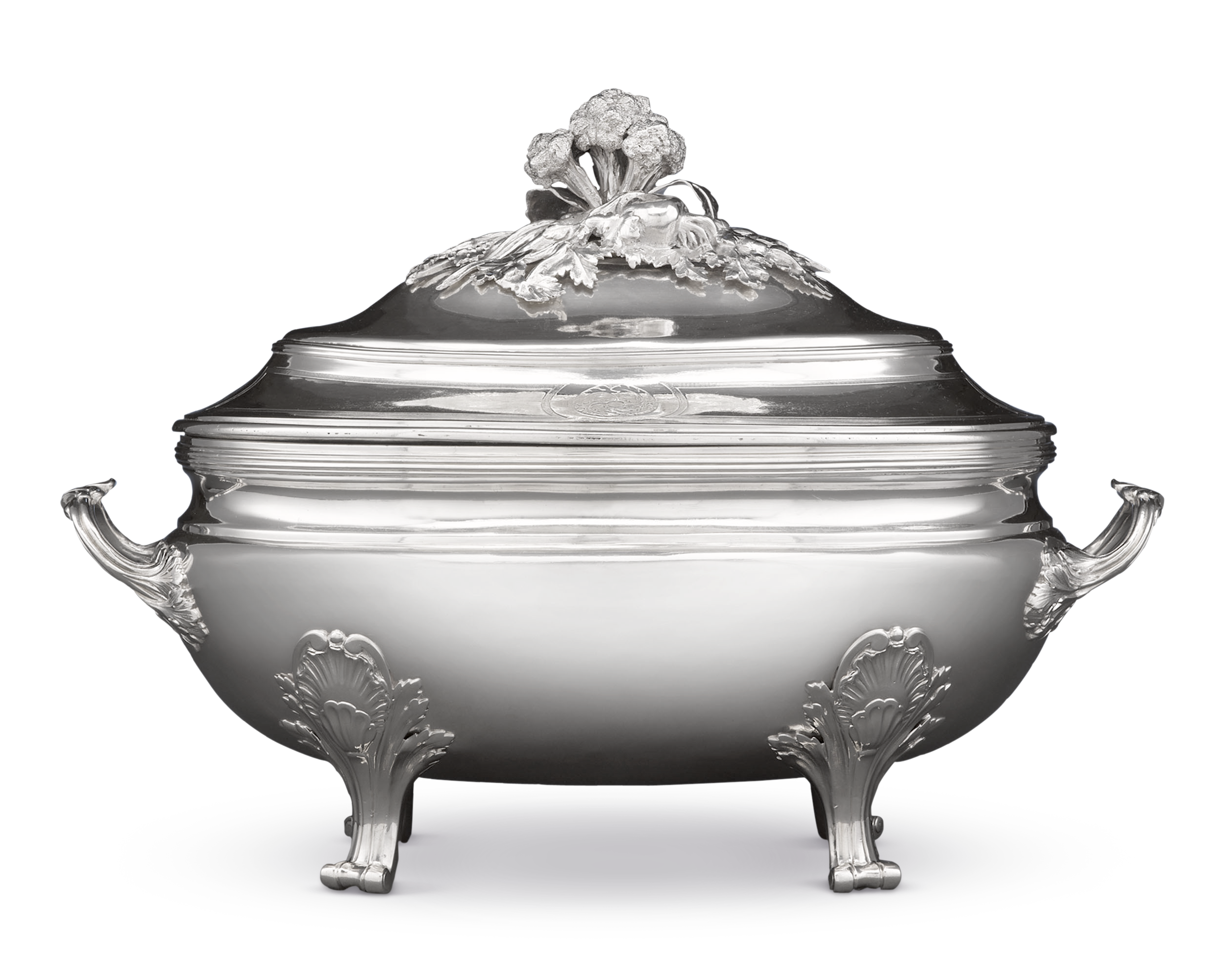 The work of Jean-Baptiste-François Chéret, the tureen boasts a finial of intricately cast vegetables