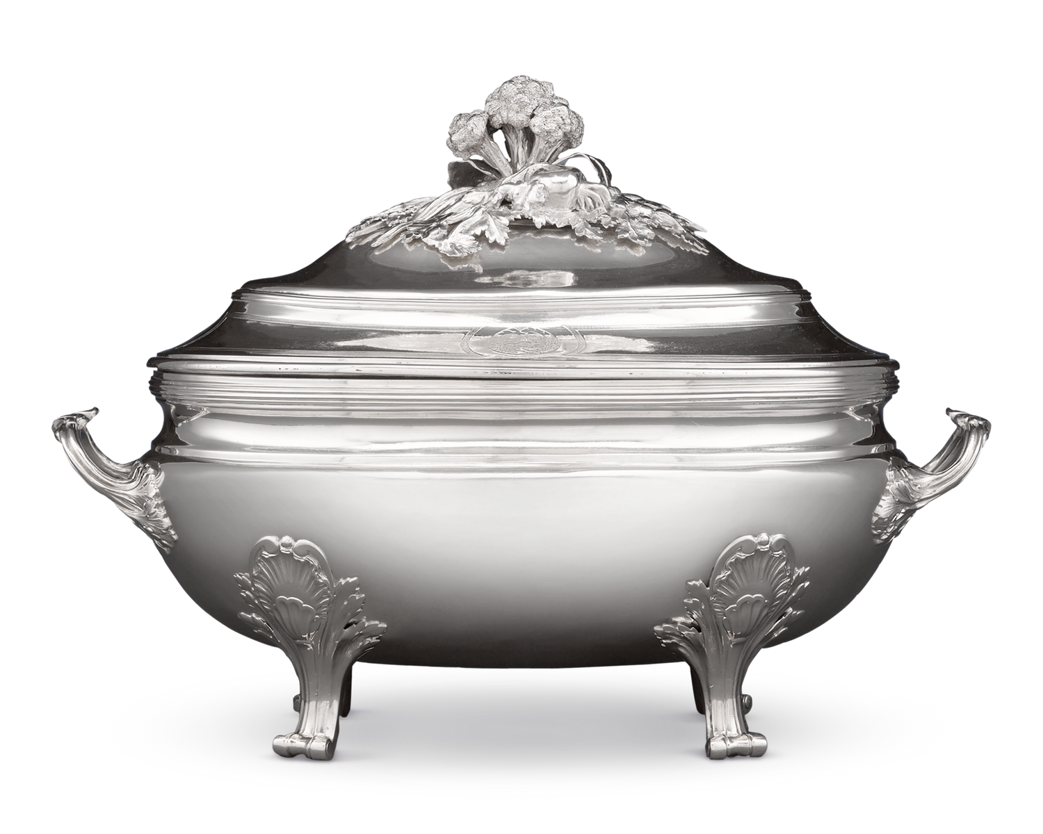 The work of Jean-Baptiste-François Chéret, the tureen boasts a finial of intricately cast vegetables