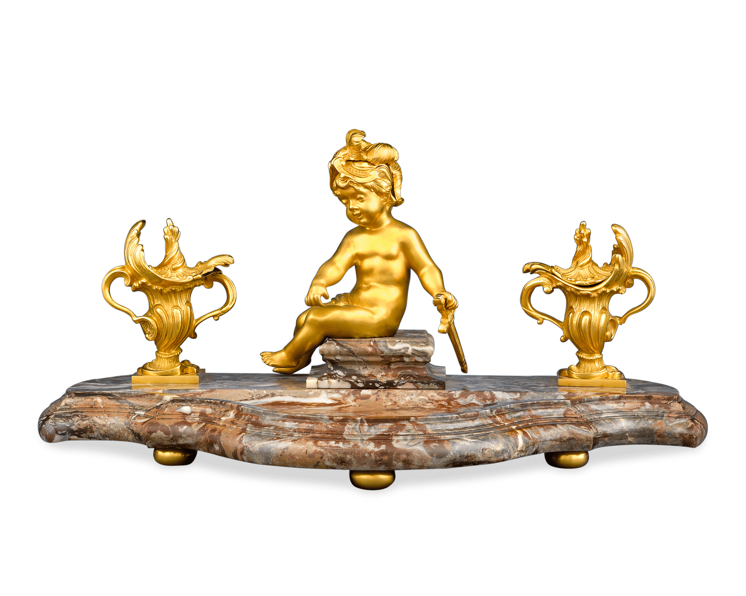 French Bronze and Marble Inkwell