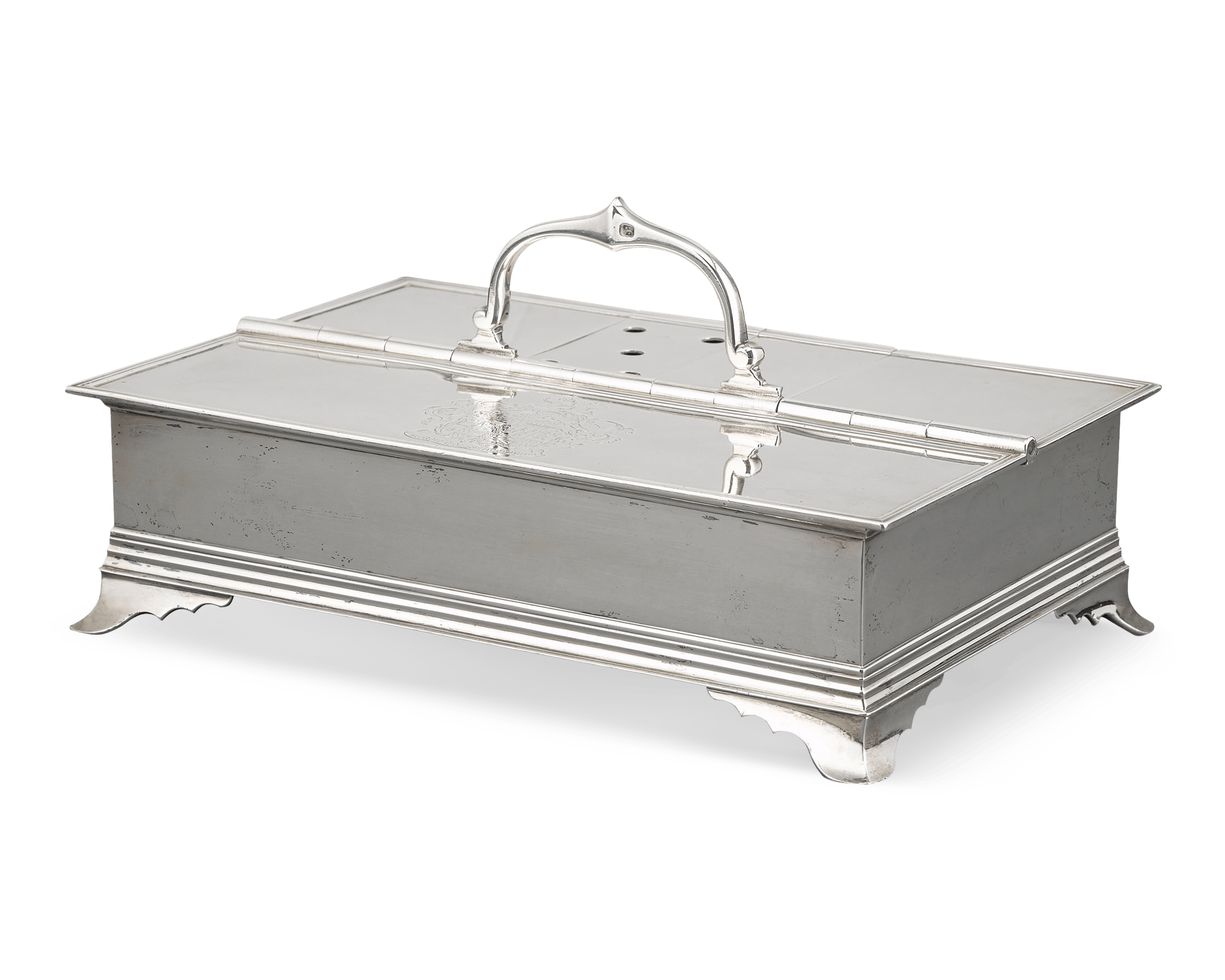 Beautiful sterling silver is the perfect medium for this elegant inkwell by James Young