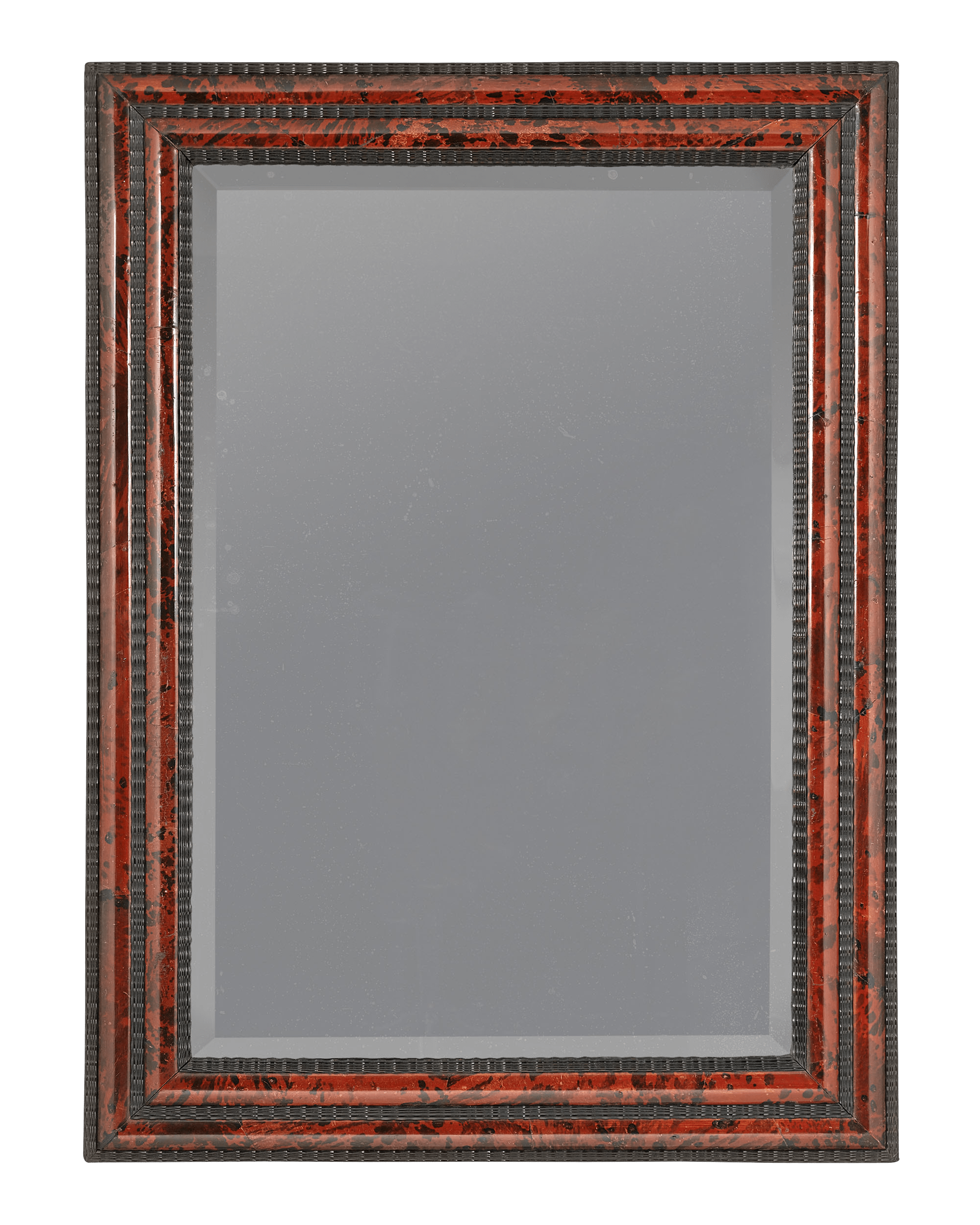 The frame of this rare Flemish Baroque-period mirror is clad in the finest tortoiseshell and ebony