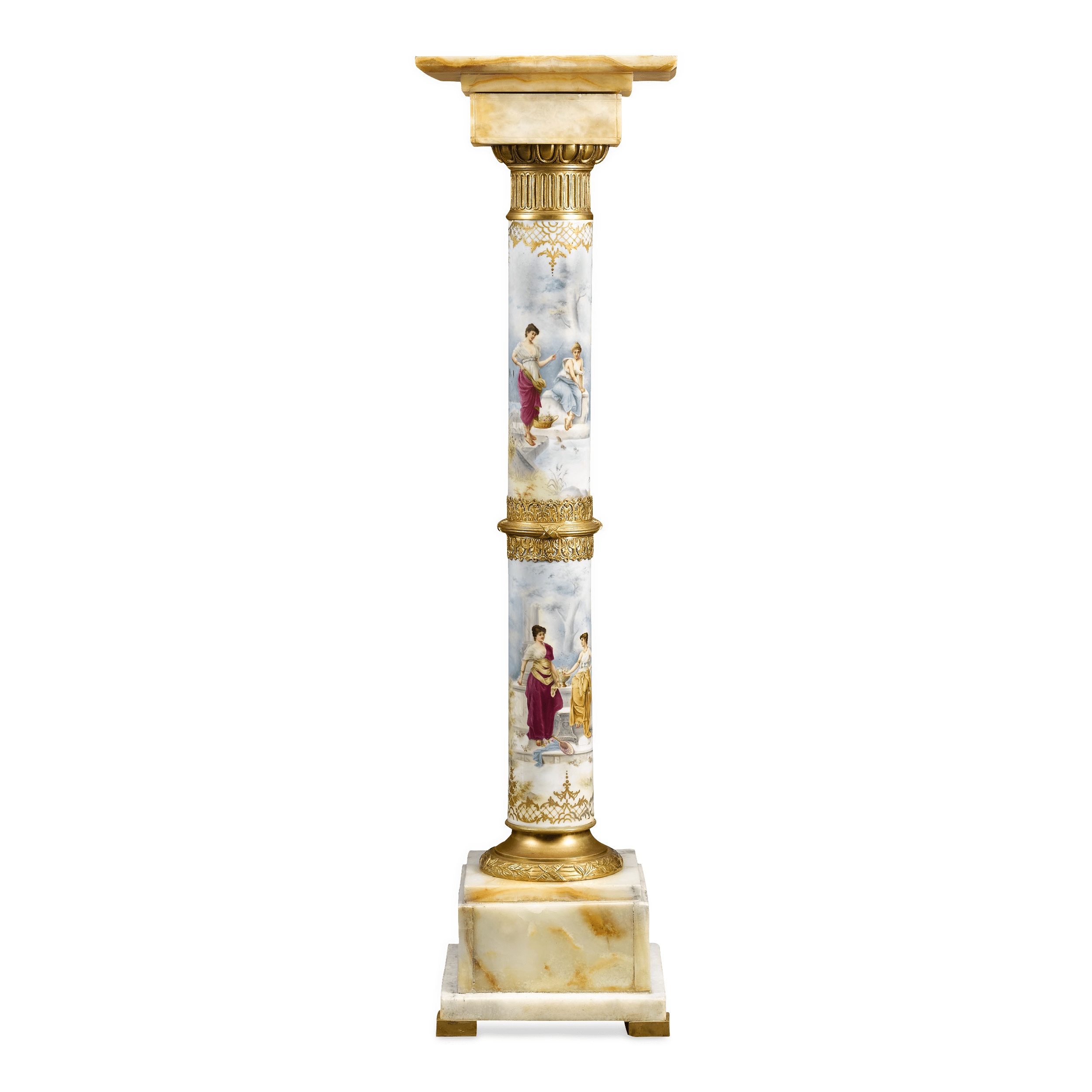 Vienna-style porcelain distinguishes this Ribot pedestal