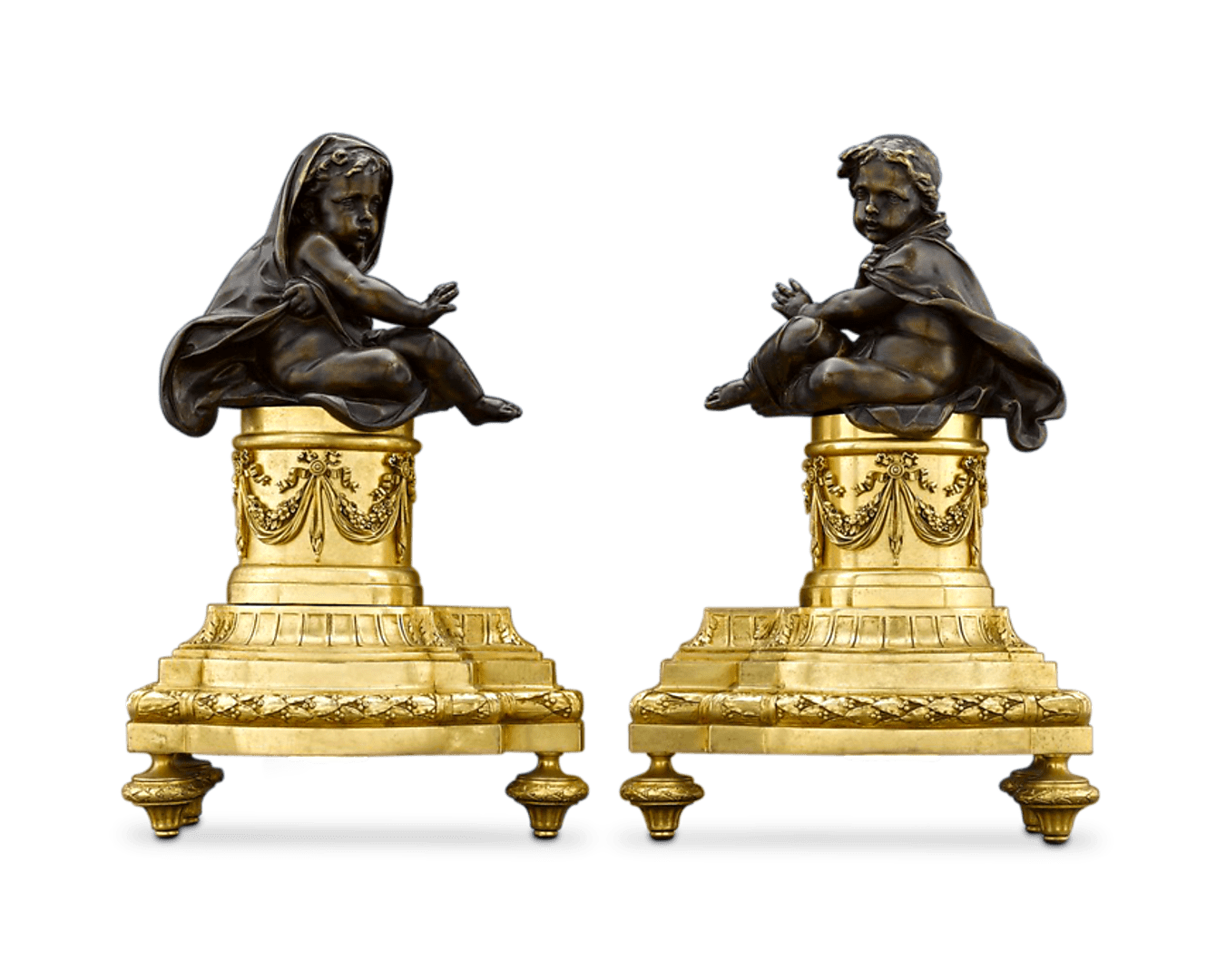 French Louis XVI-Style Bronze Chenets