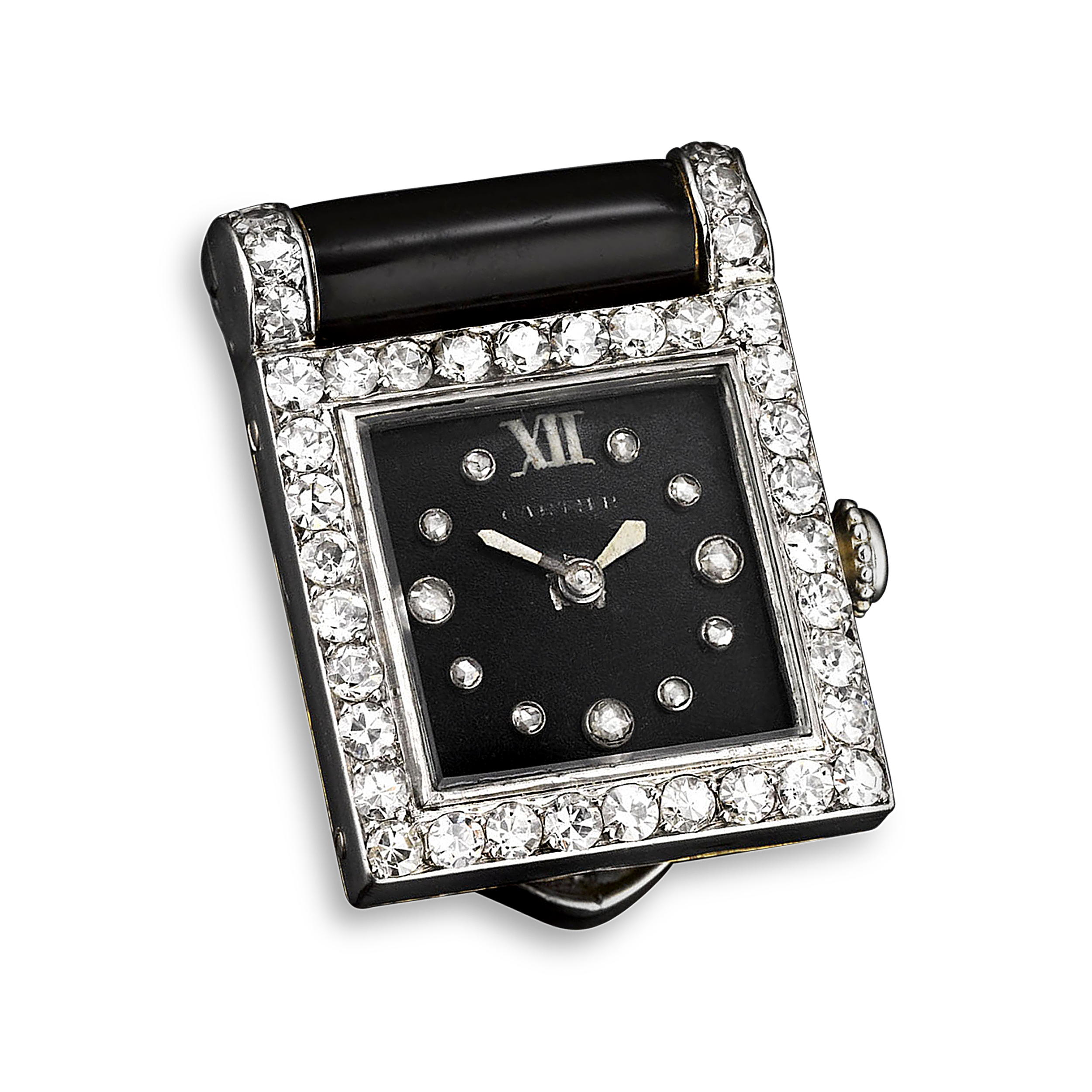 The stylish Cartier watch clip captures Art Deco artistry at its finest