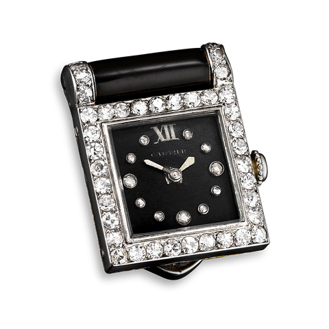 Cartier Art Deco Diamond & Onyx Clip Watch