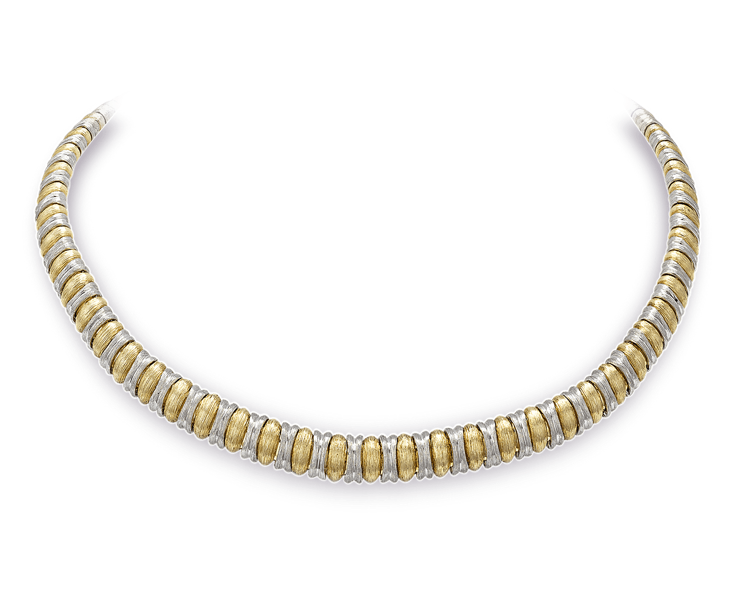 This immaculate Henry Dunay necklace features beads of brushed platinum and gold