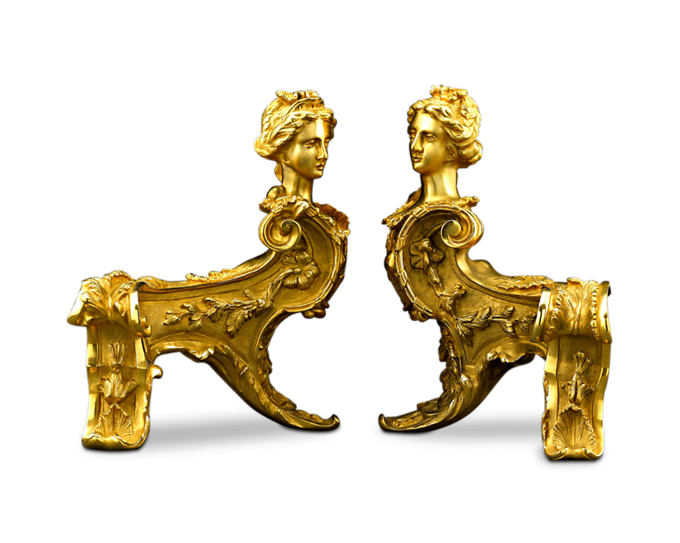 Pair of Bronze Rococo Chenets