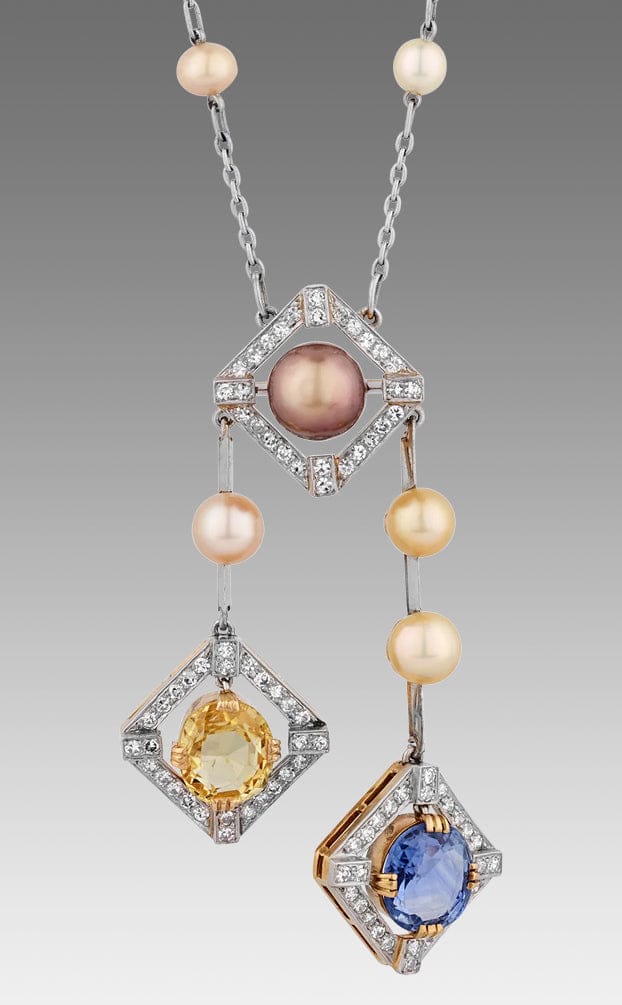 Tiffany & Co. Edwardian Natural Pearl and Sapphire Necklace