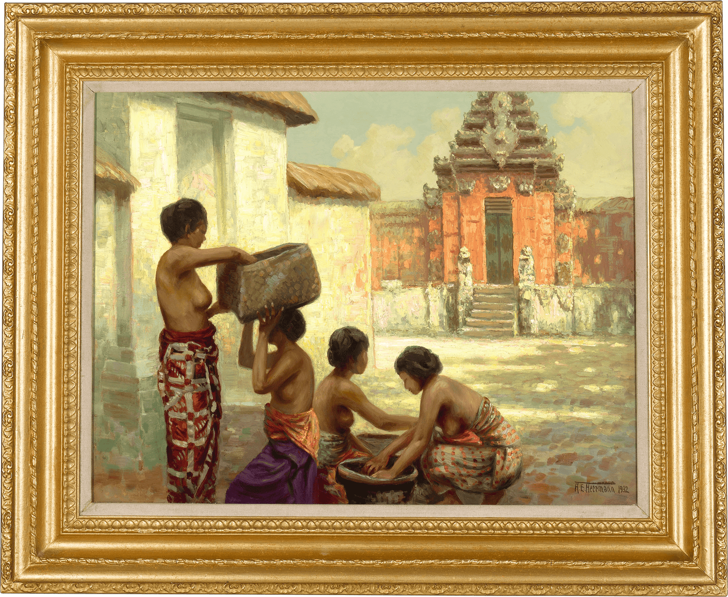 A vivid background is painted so that it is vibrant with the tropical colors of Indonesia