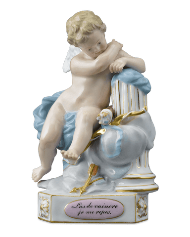 Meissen Cherub Resting After Conquering A Heart Figure