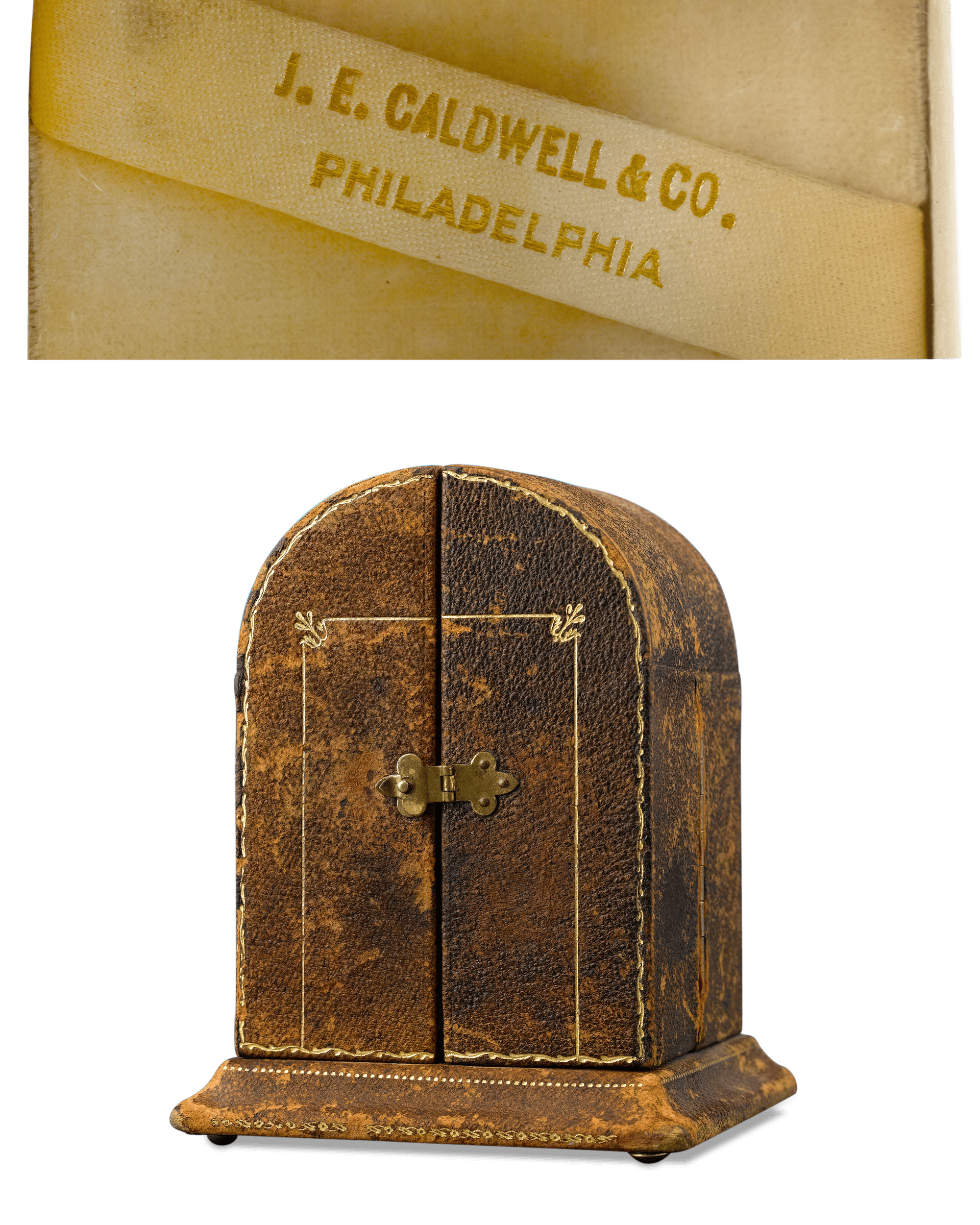 The clock is housed in its original, signed leather case