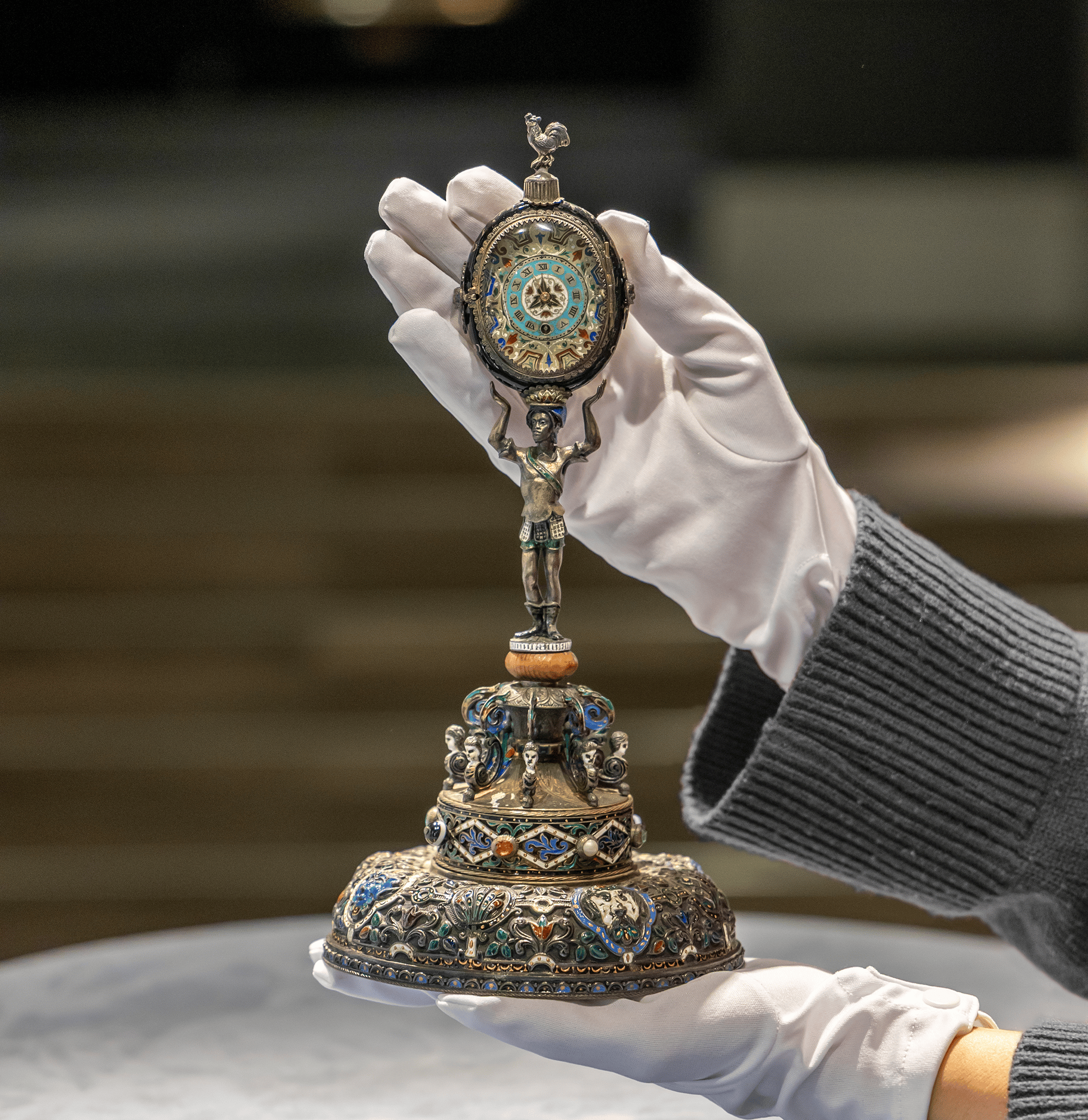 Viennese Enamel Soldier Clock