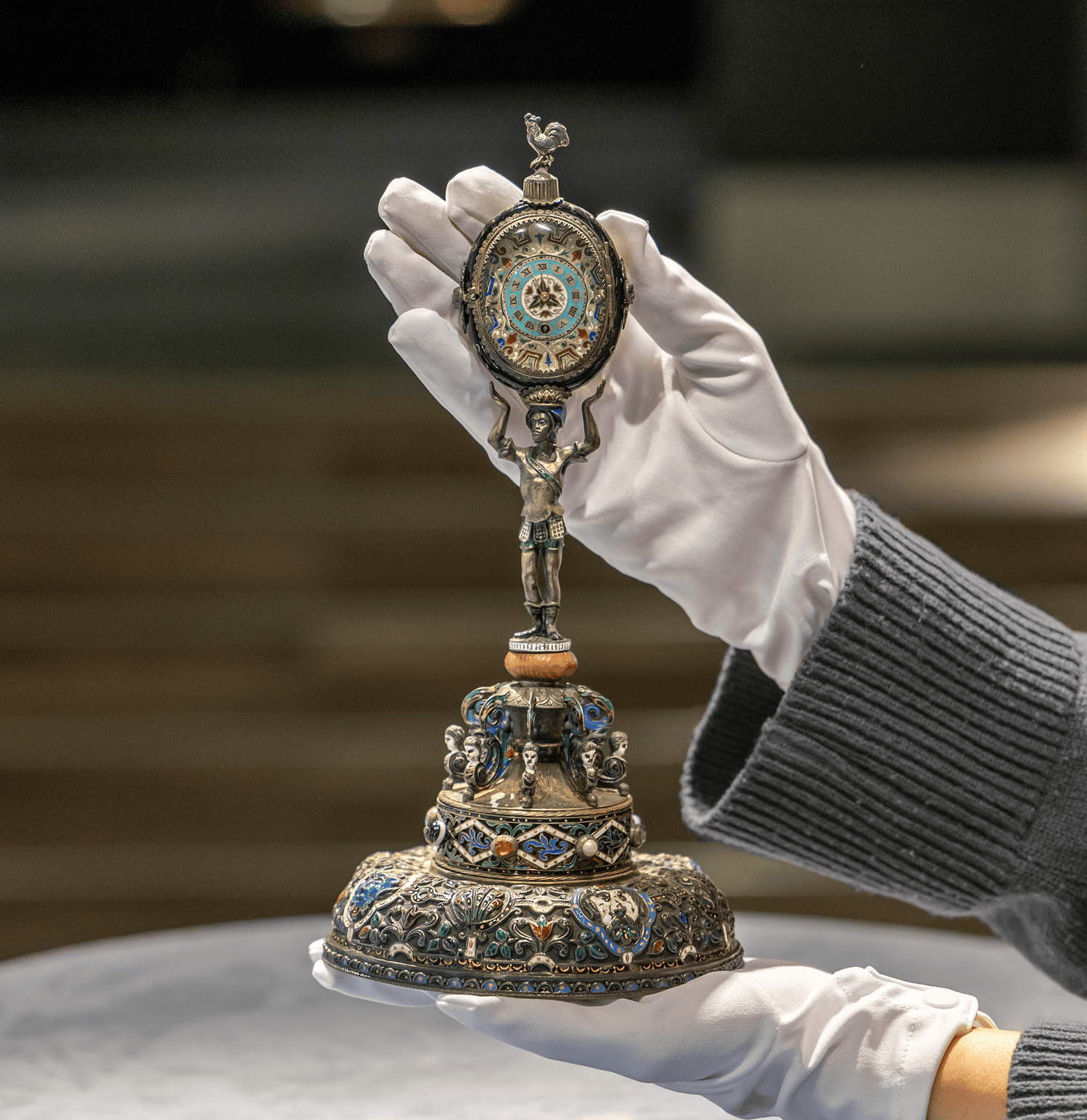 Viennese Enamel Soldier Clock