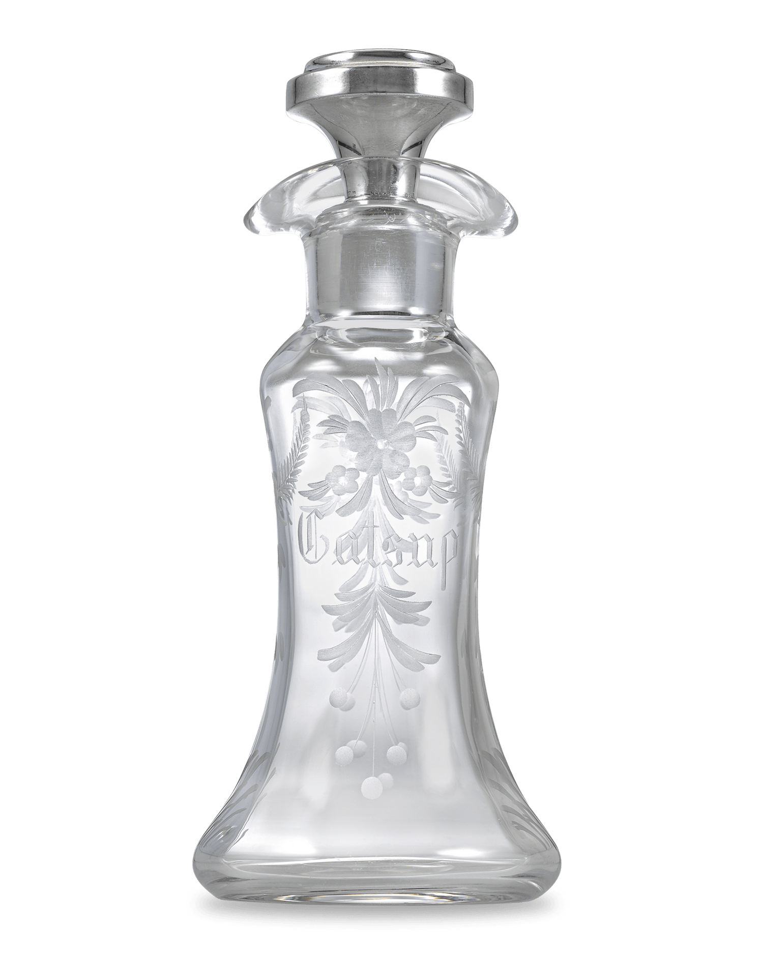 Hawkes Etched Glass and Silver Catsup Bottle