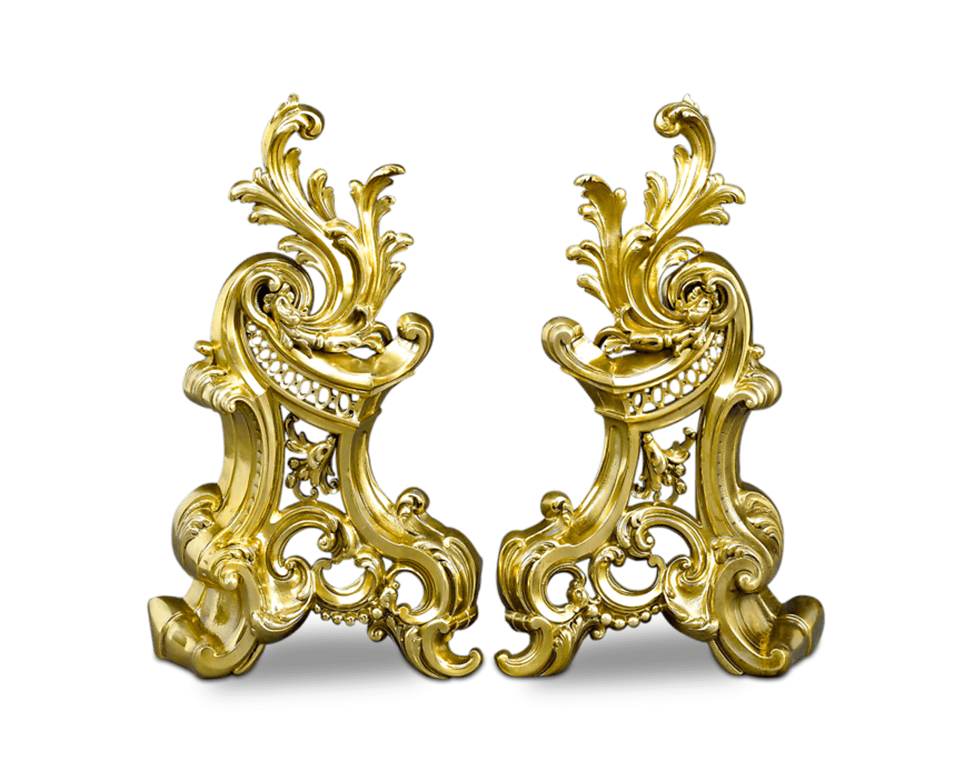French Rococo-Style Brass Andirons