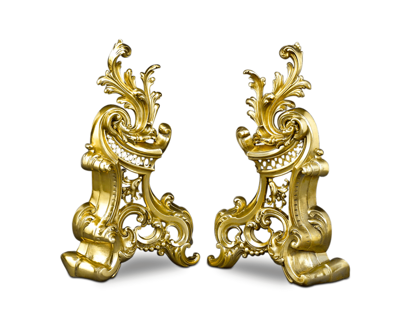 French Rococo-Style Brass Andirons