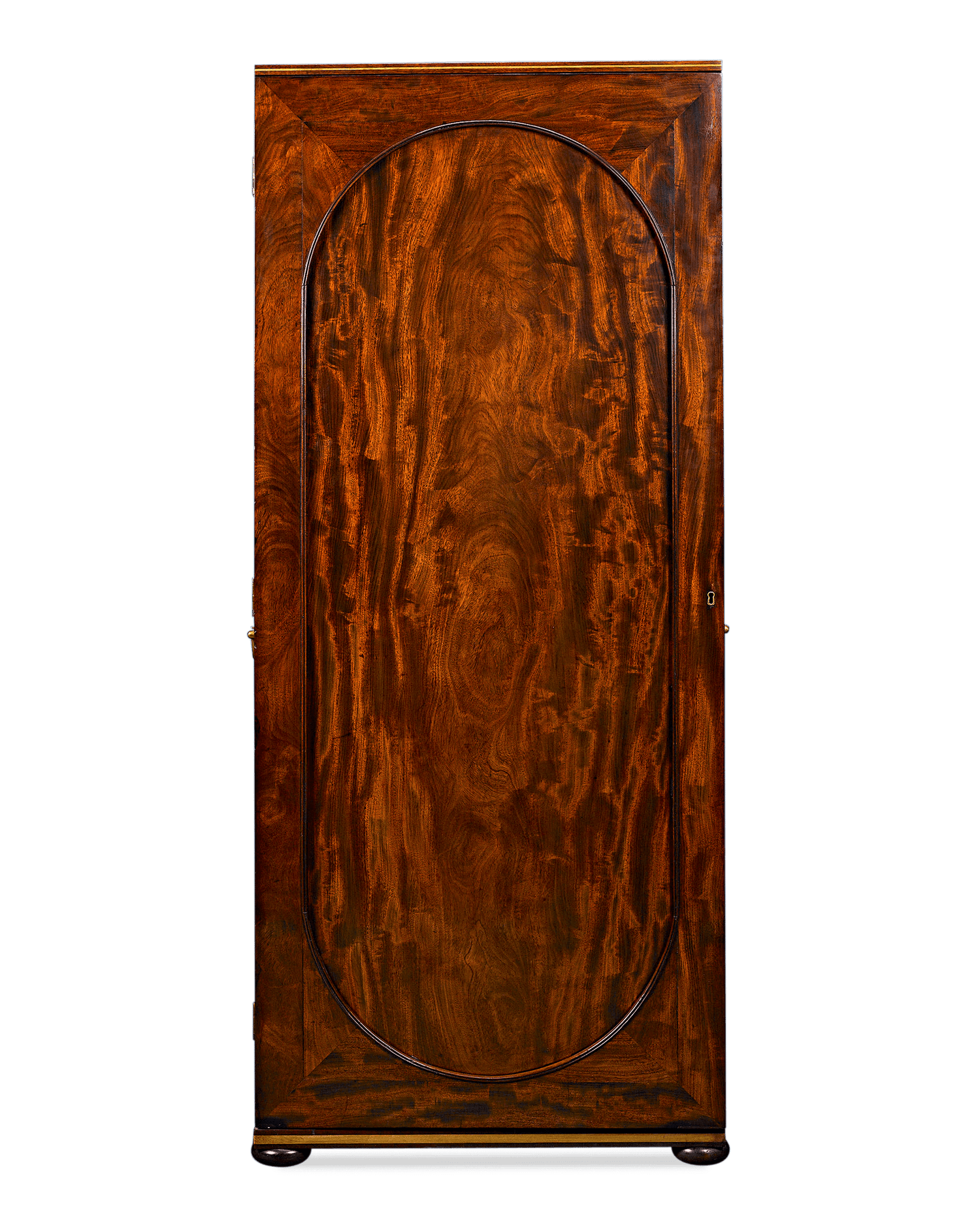 A door of shimmering mahogany fronts this exceptional English upright cane cabinet