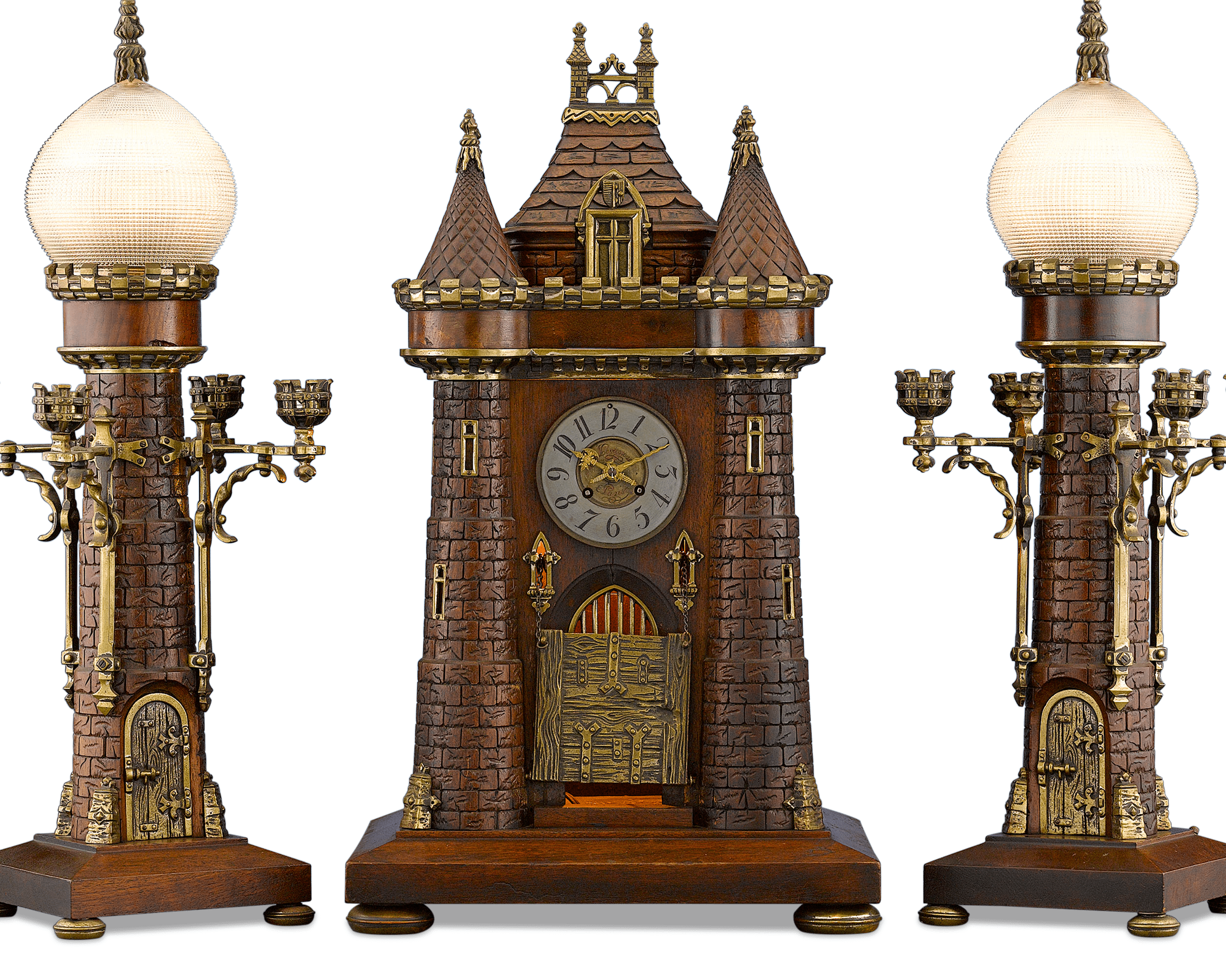 Medieval Castle Clock Garniture