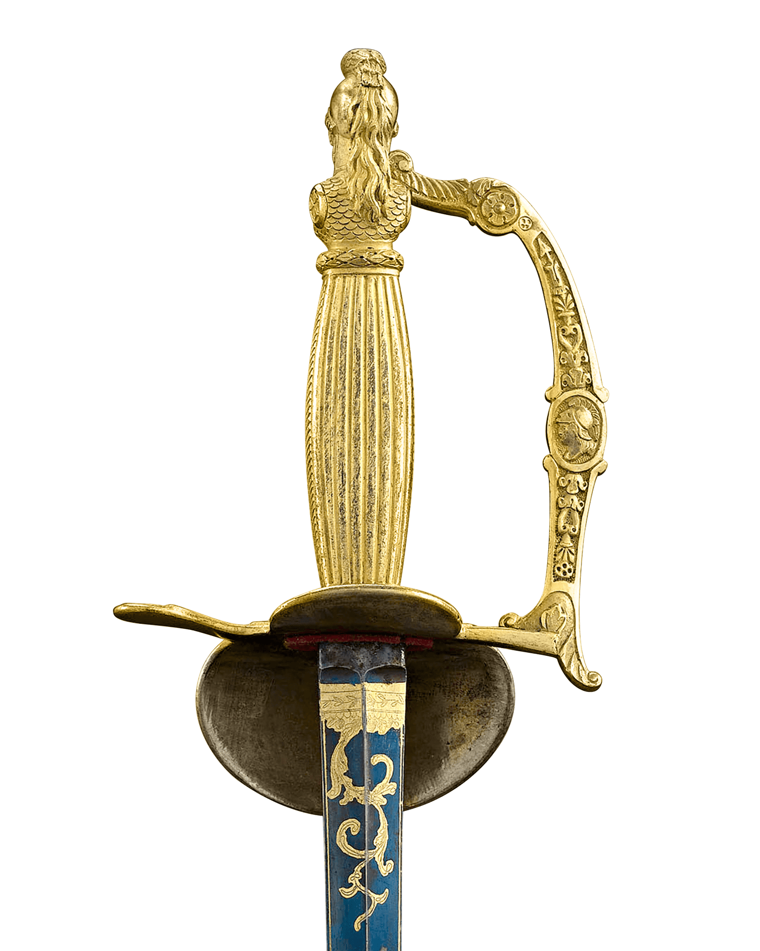 The pommel, grip and cross guard are crafted of gilt bronze