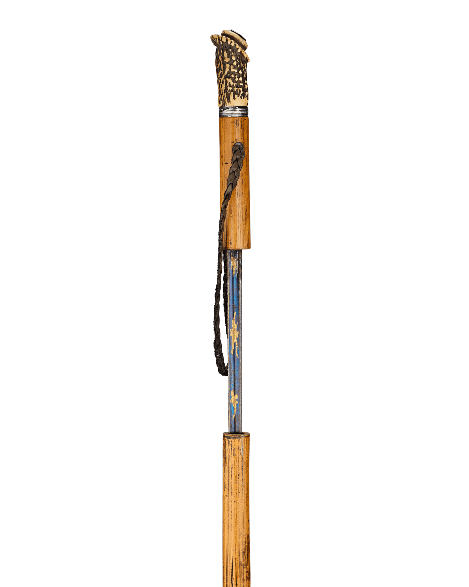 Blue Steel Sword Cane with Antler Handle