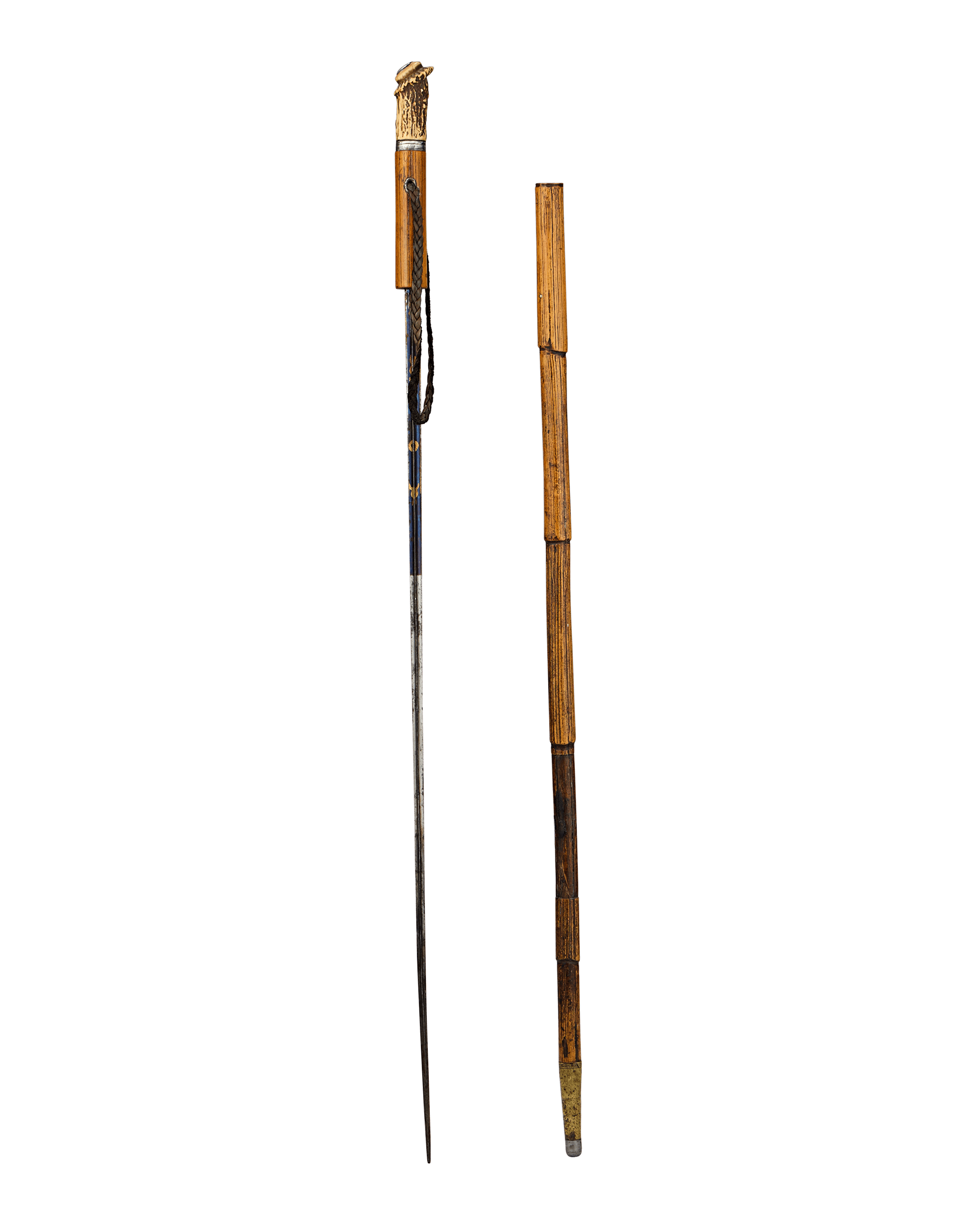 Blue Steel Sword Cane with Antler Handle