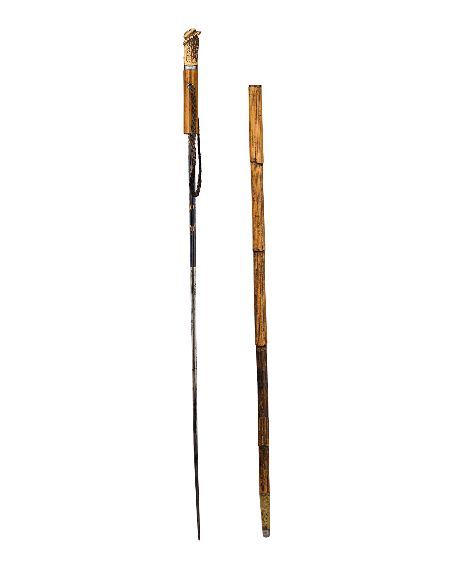 Blue Steel Sword Cane with Antler Handle