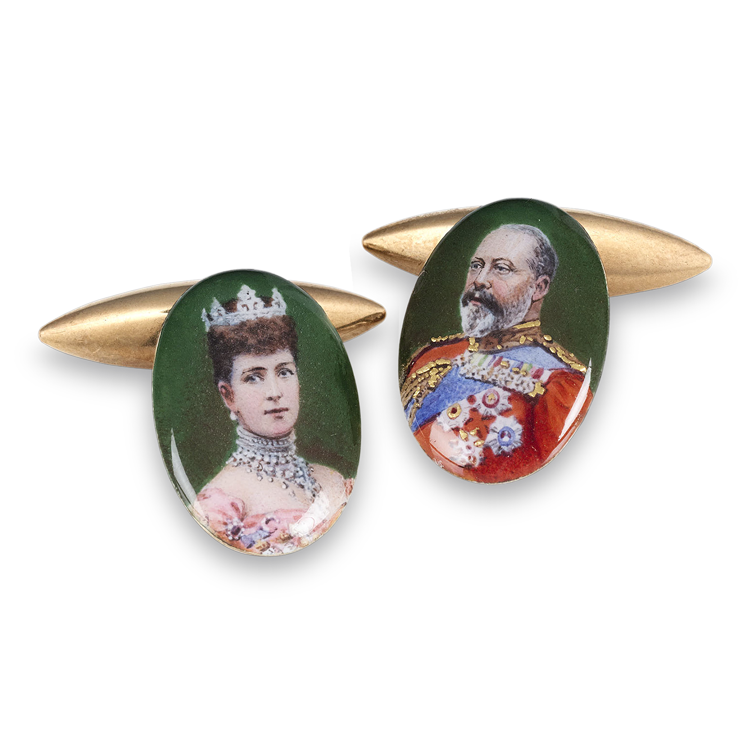 These important royal cufflinks boast portraits of Queen Alexandra and King Edward VII