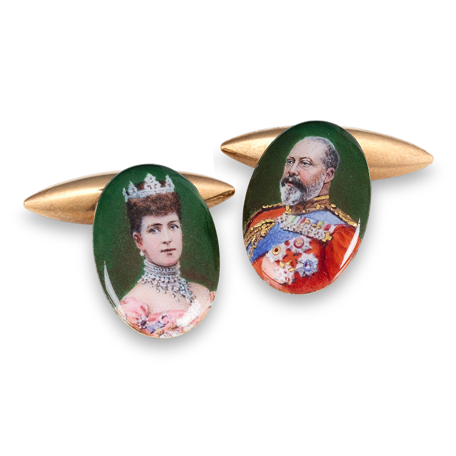 These important royal cufflinks boast portraits of Queen Alexandra and King Edward VII