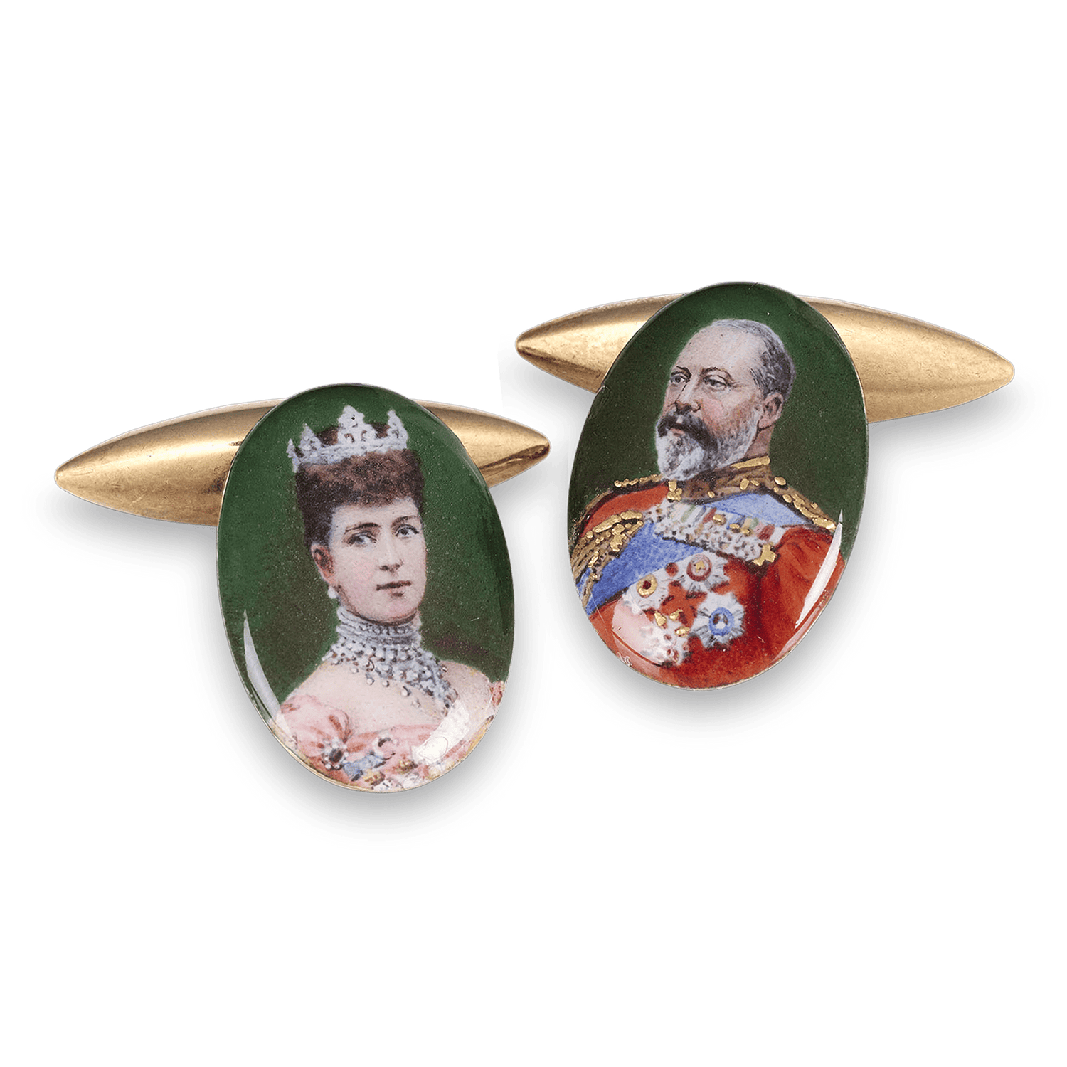 These important royal cufflinks boast portraits of Queen Alexandra and King Edward VII