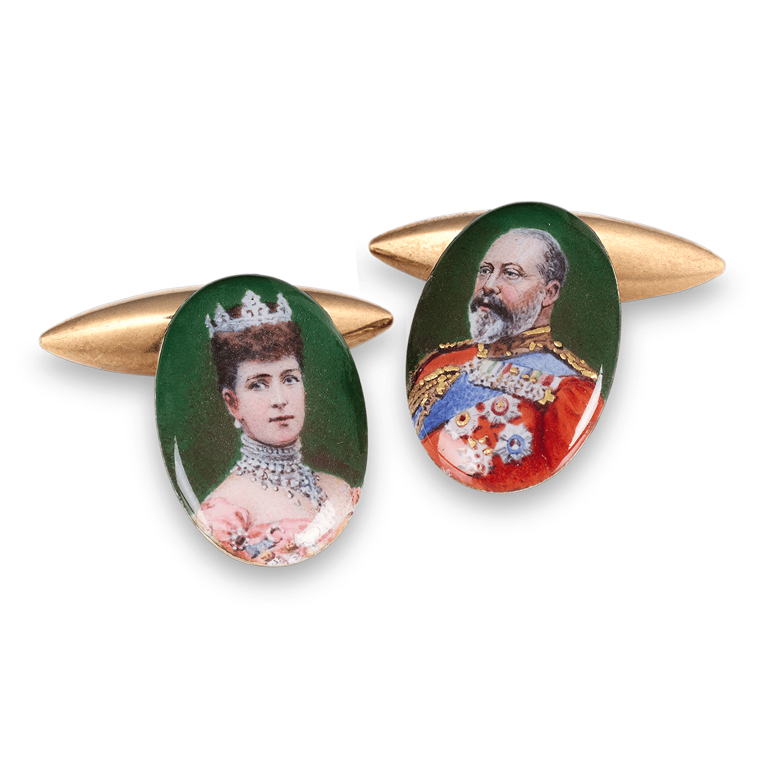 These important royal cufflinks boast portraits of Queen Alexandra and King Edward VII