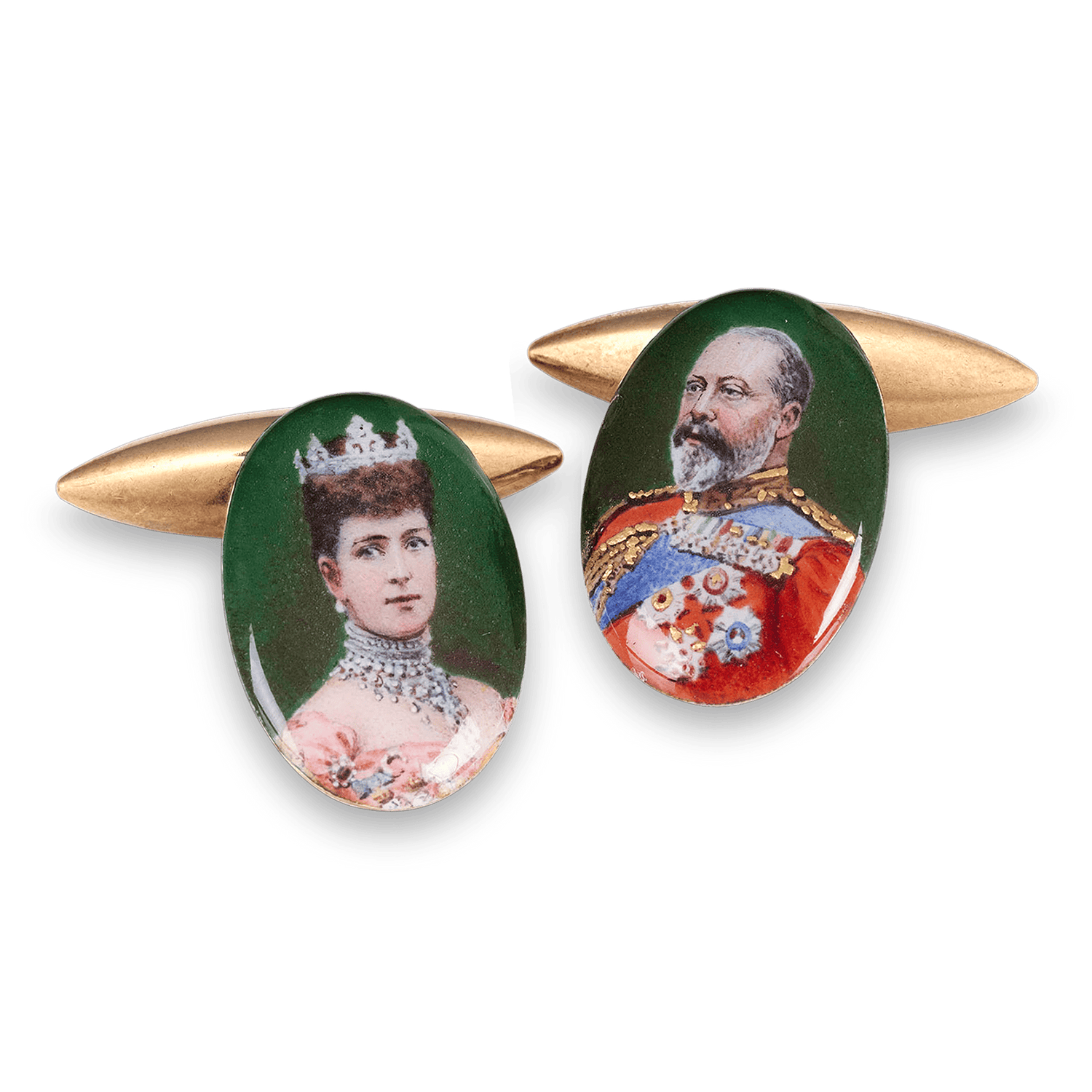 These important royal cufflinks boast portraits of Queen Alexandra and King Edward VII