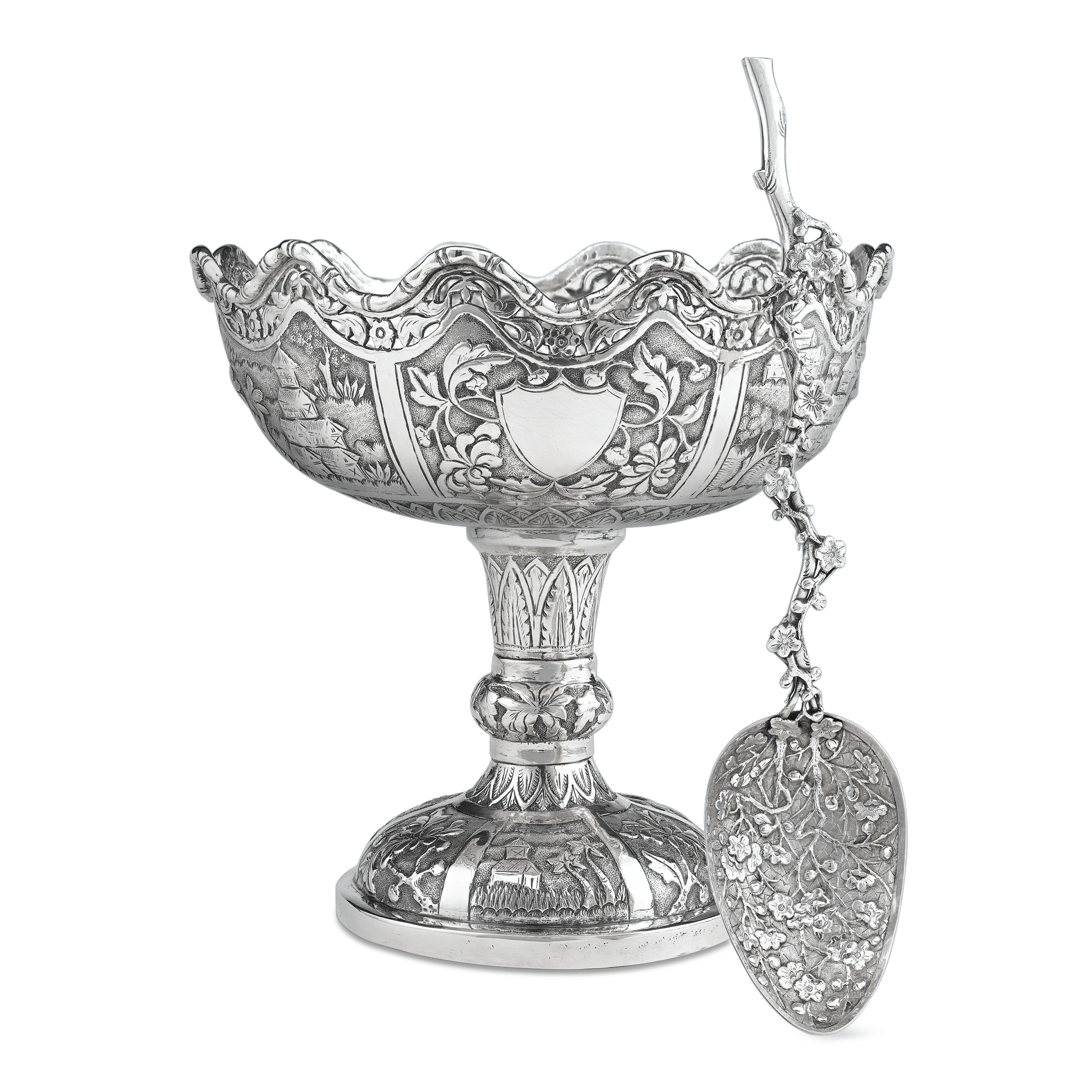 Chinese Export Silver Bowl and Spoon