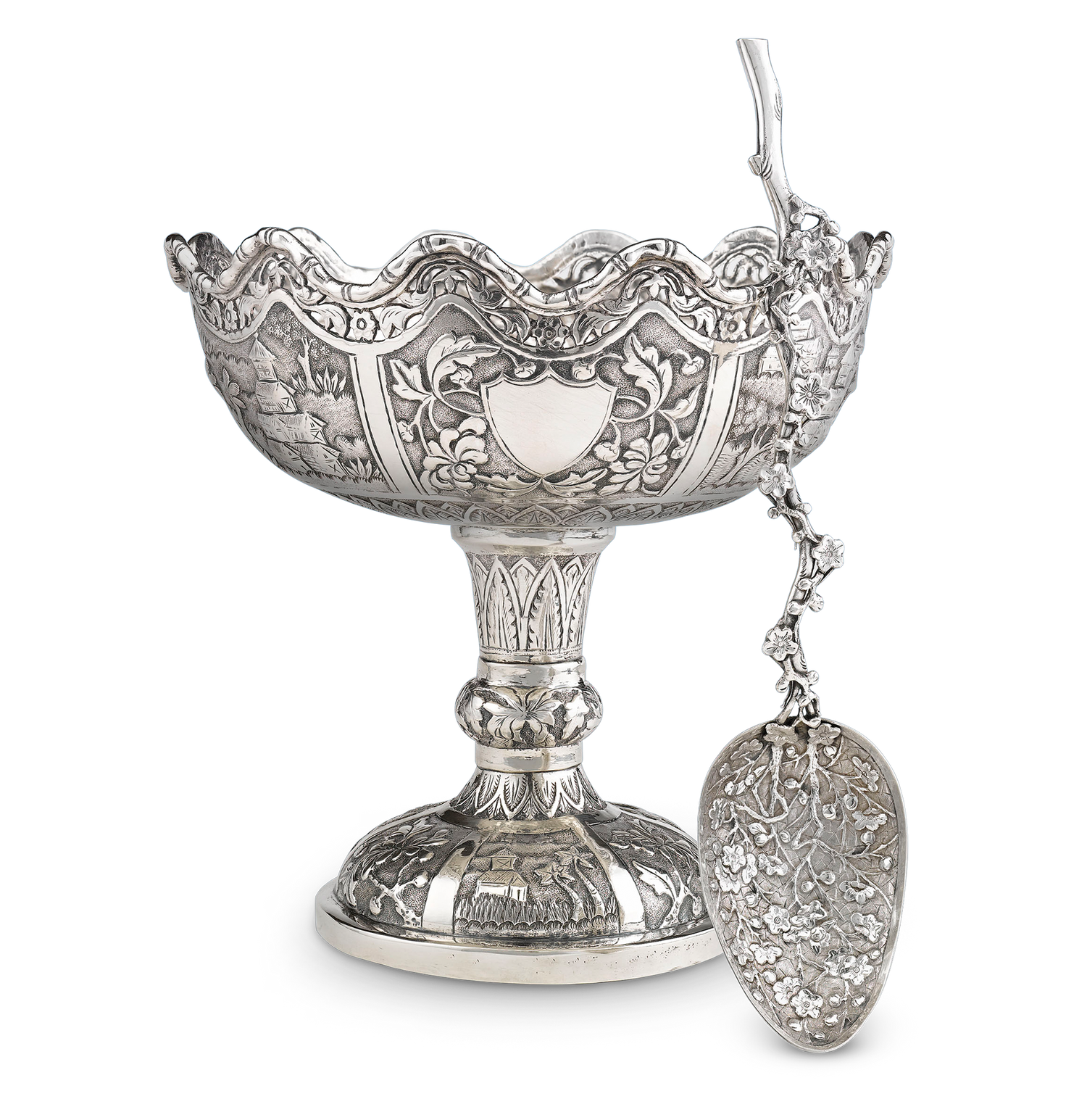 Chinese Export Silver Bowl and Spoon