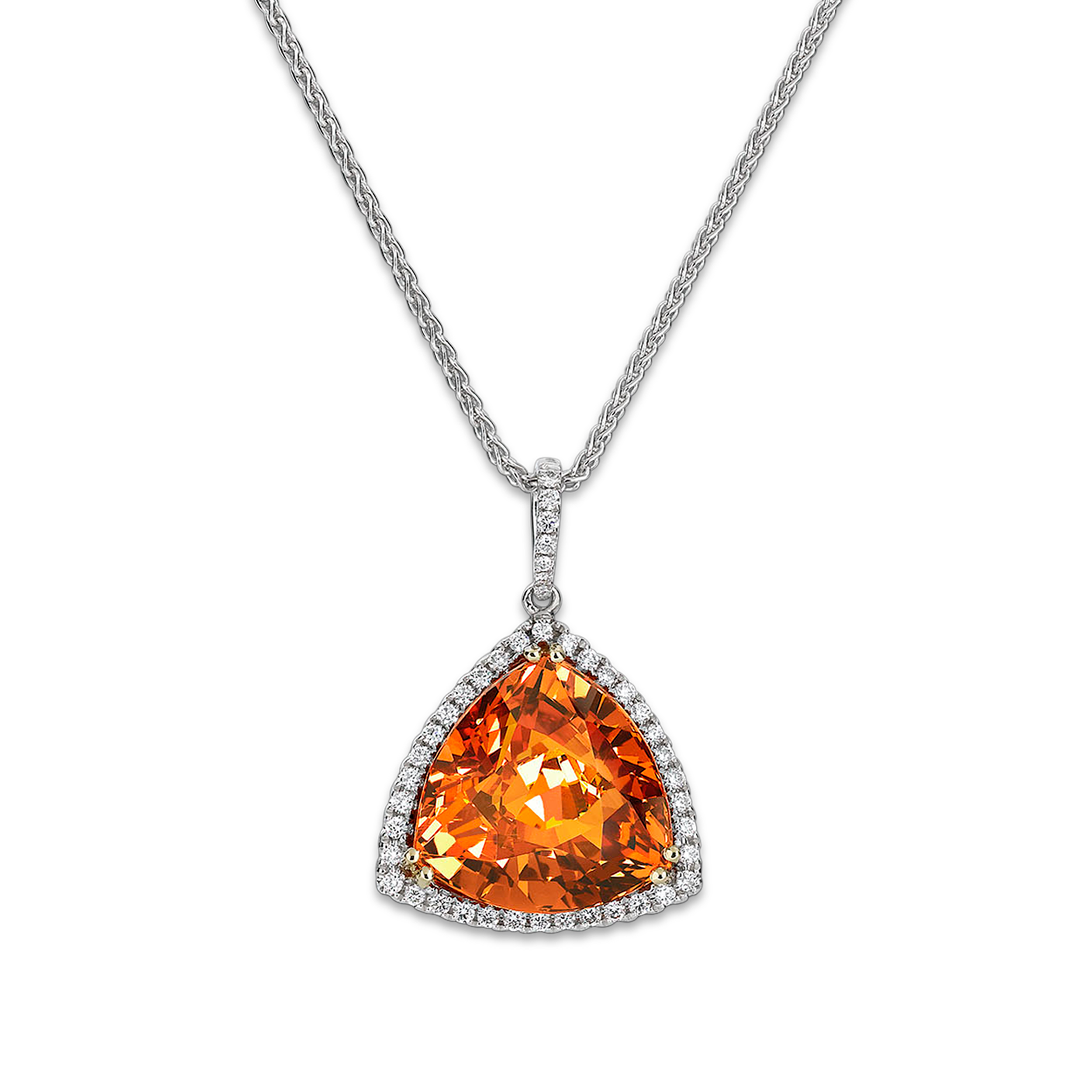 The 15.01-carat Mandarin garnet in this stunning platinum pendant positively glows