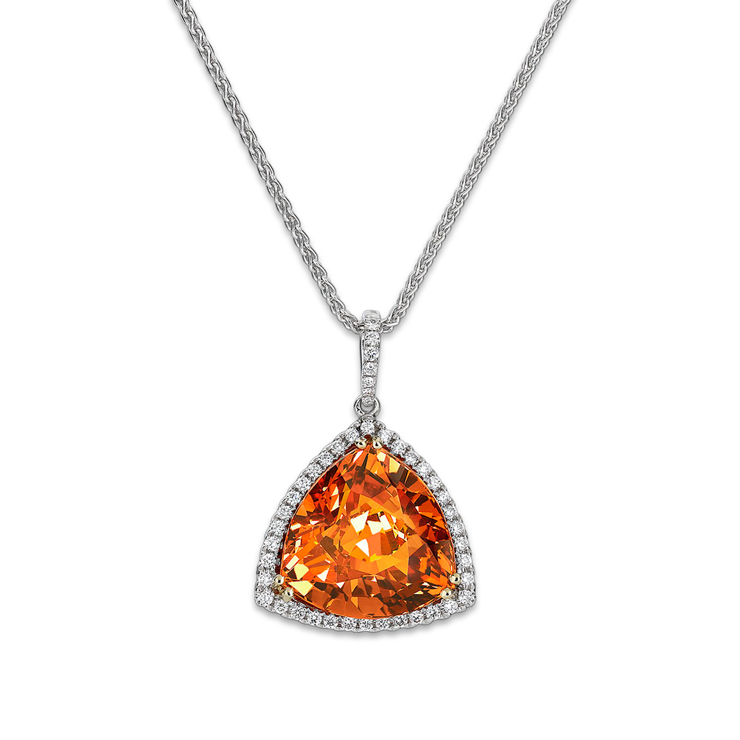 The 15.01-carat Mandarin garnet in this stunning platinum pendant positively glows