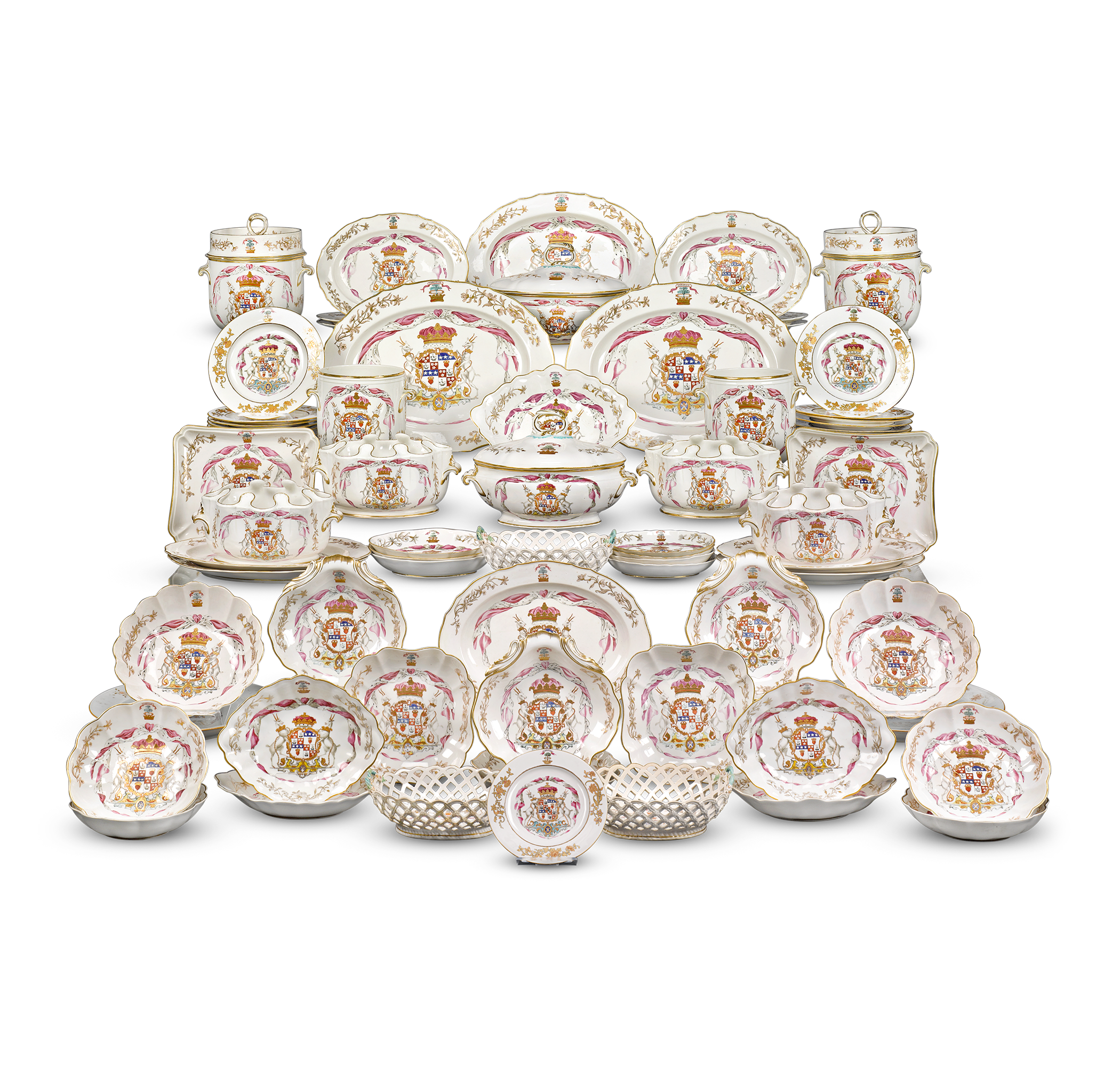 This 85-piece porcelain service was crafted by the renowned Derby and Duesbury