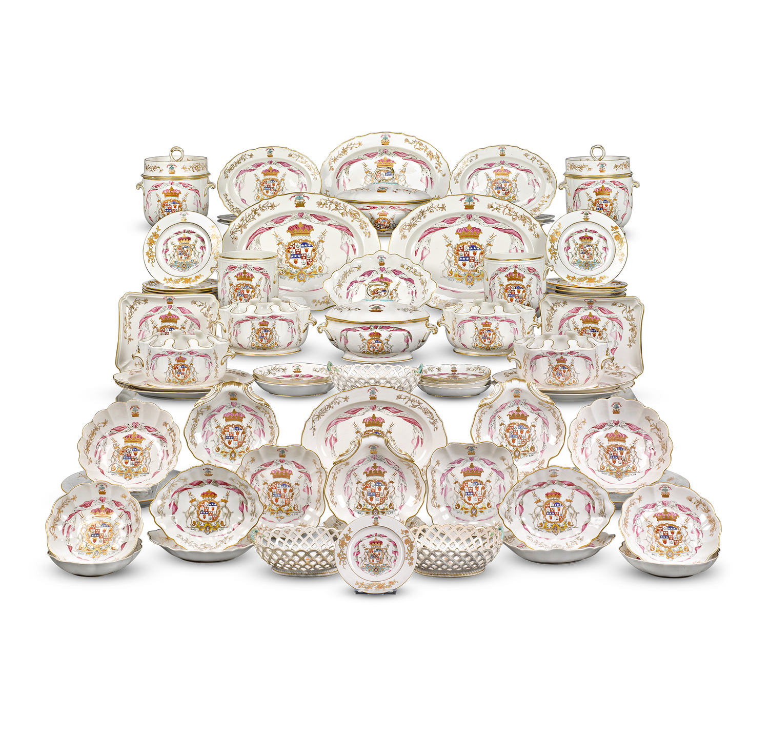 This 85-piece porcelain service was crafted by the renowned Derby and Duesbury