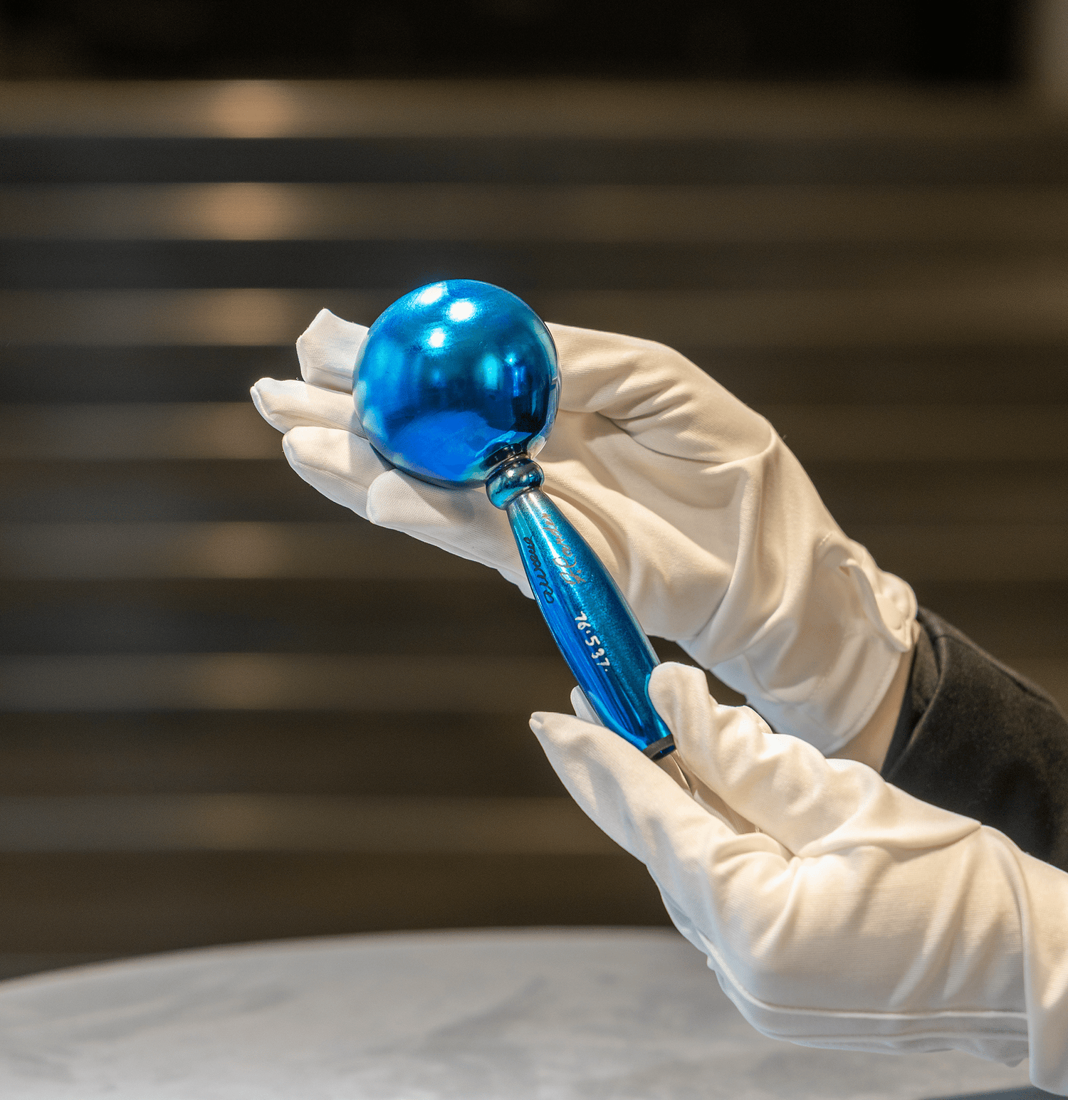 Steuben Blue Aurene Glass Stocking Darner