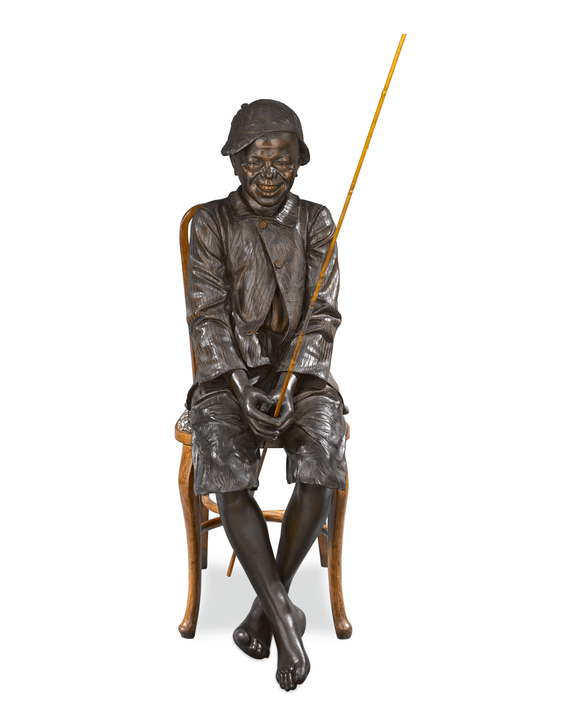 Boy Fishing Bronze Statue by Goldscheider