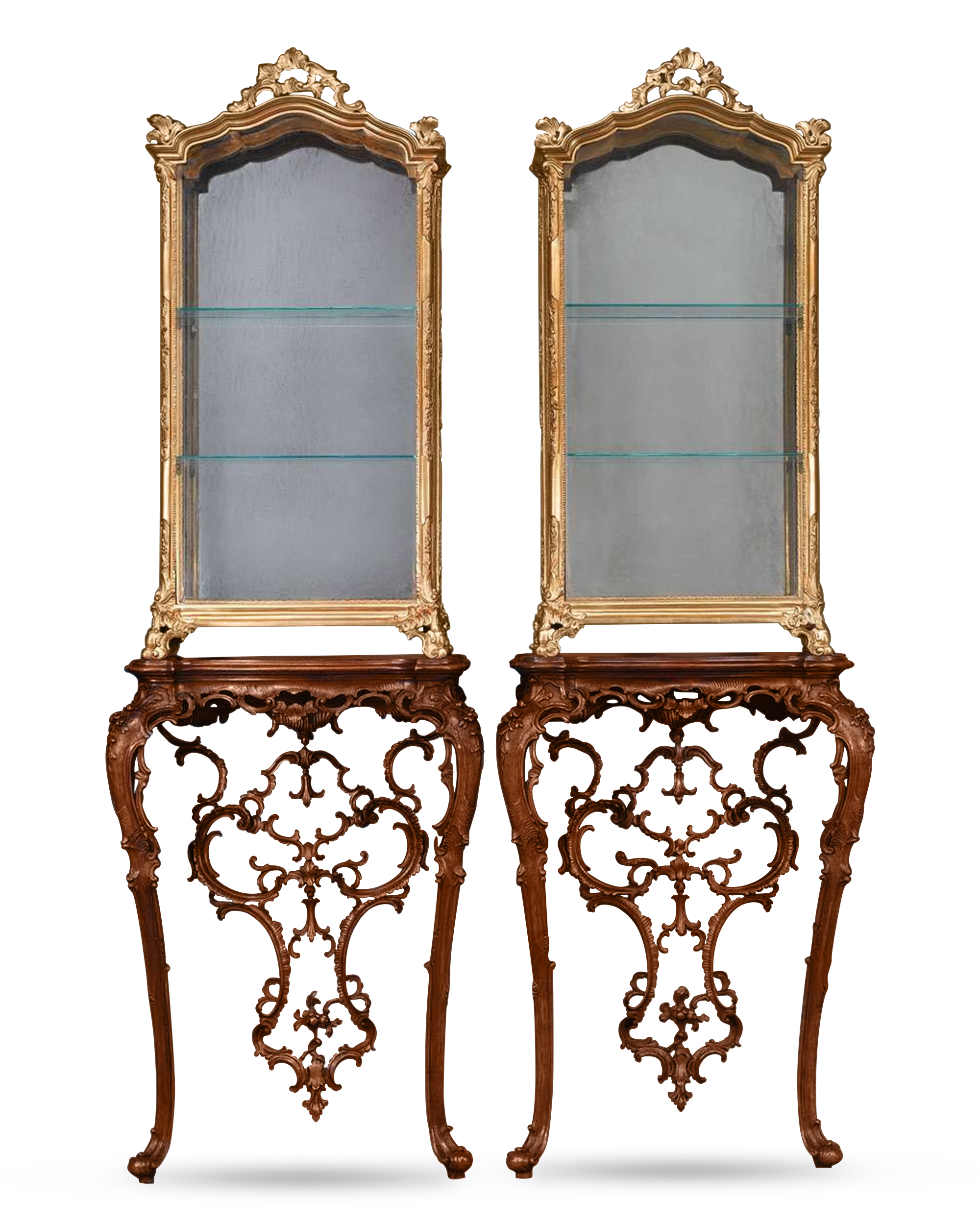 These 19th-century vitrines are elegant examples of the Rococo style