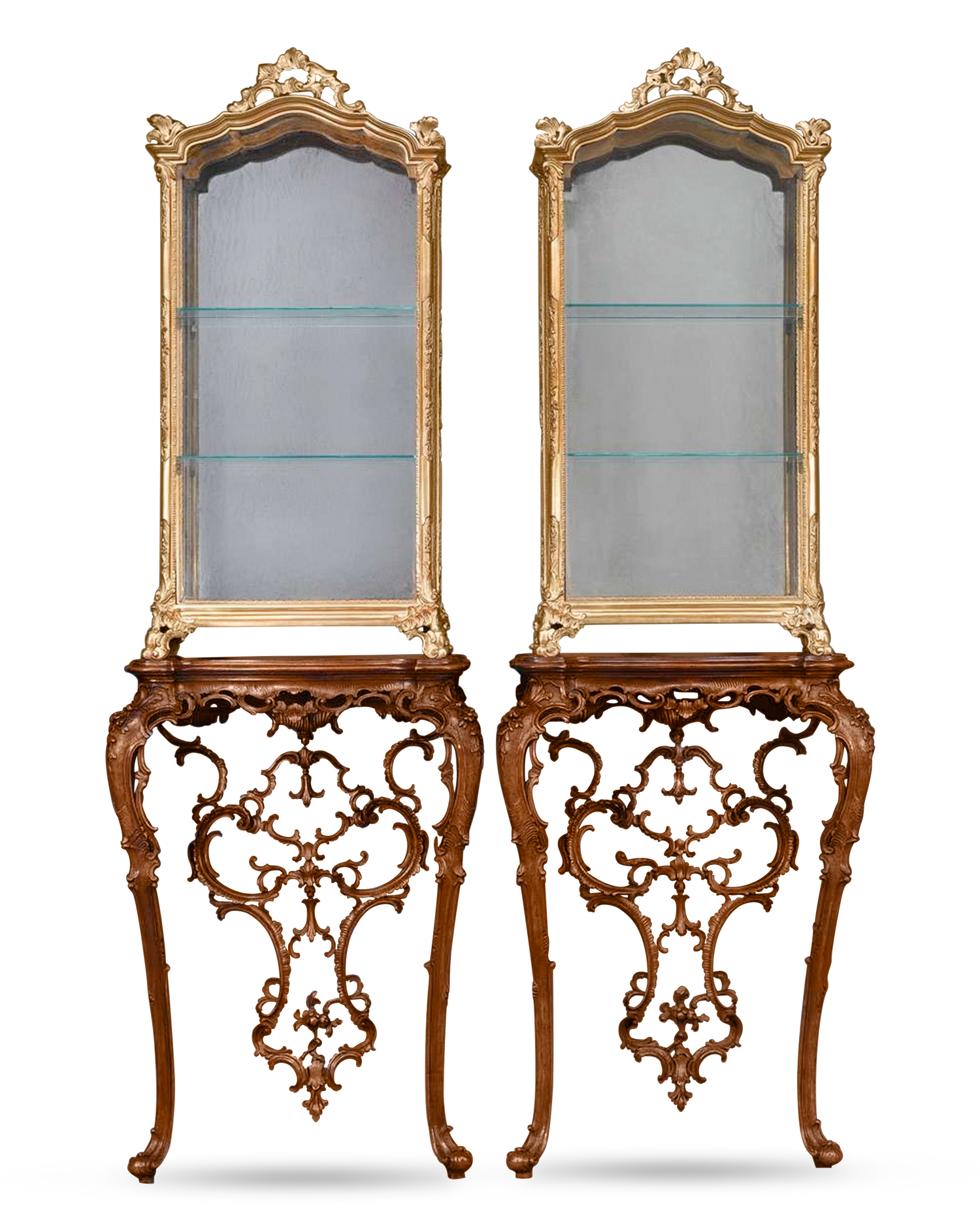 These 19th-century vitrines are elegant examples of the Rococo style
