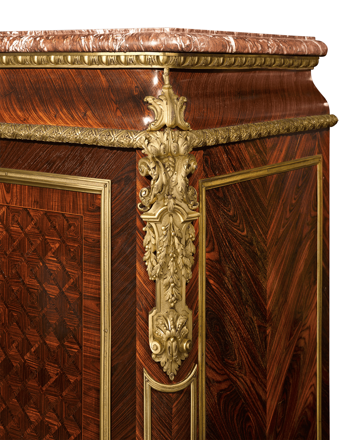 The rouge marble top adds an elegant touch to this already luxurious cabinet