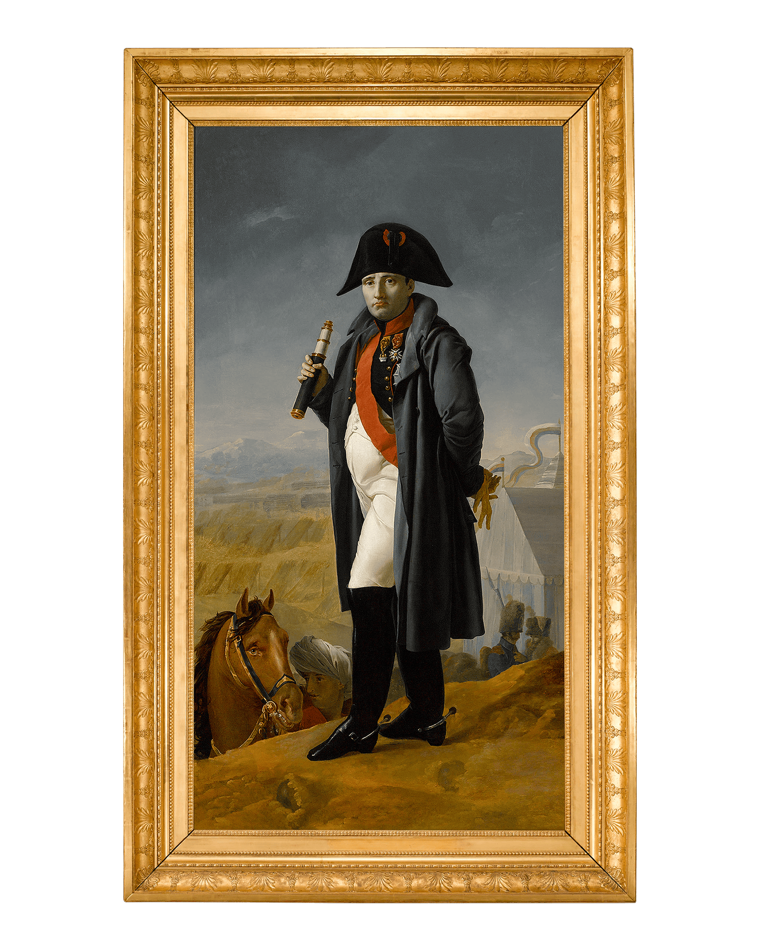 Clothed in his military regalia, the emperor is depicted in a regal pose before the Battle of Moscow