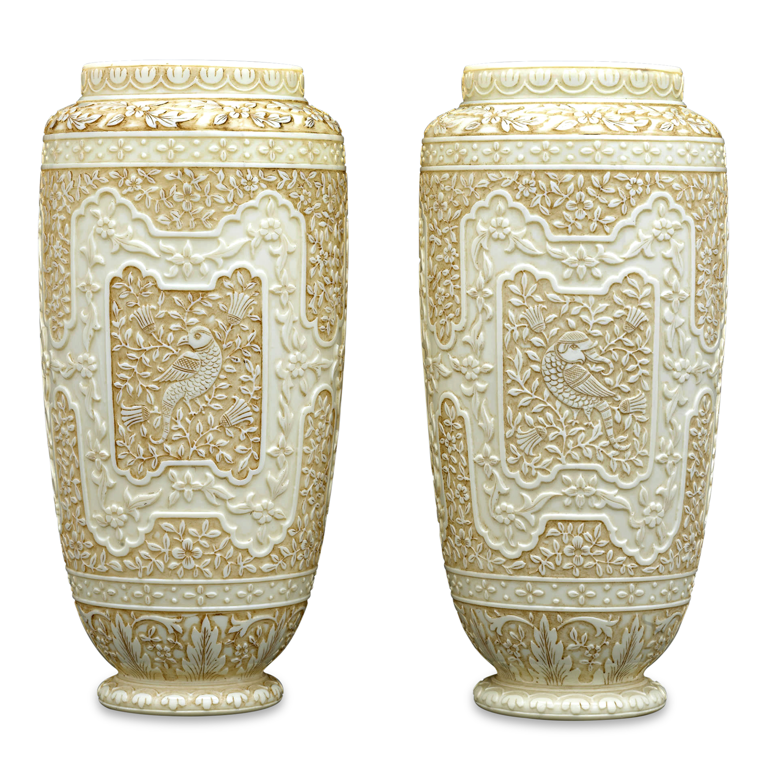 Ivory Cameo Glass Vases by Webb