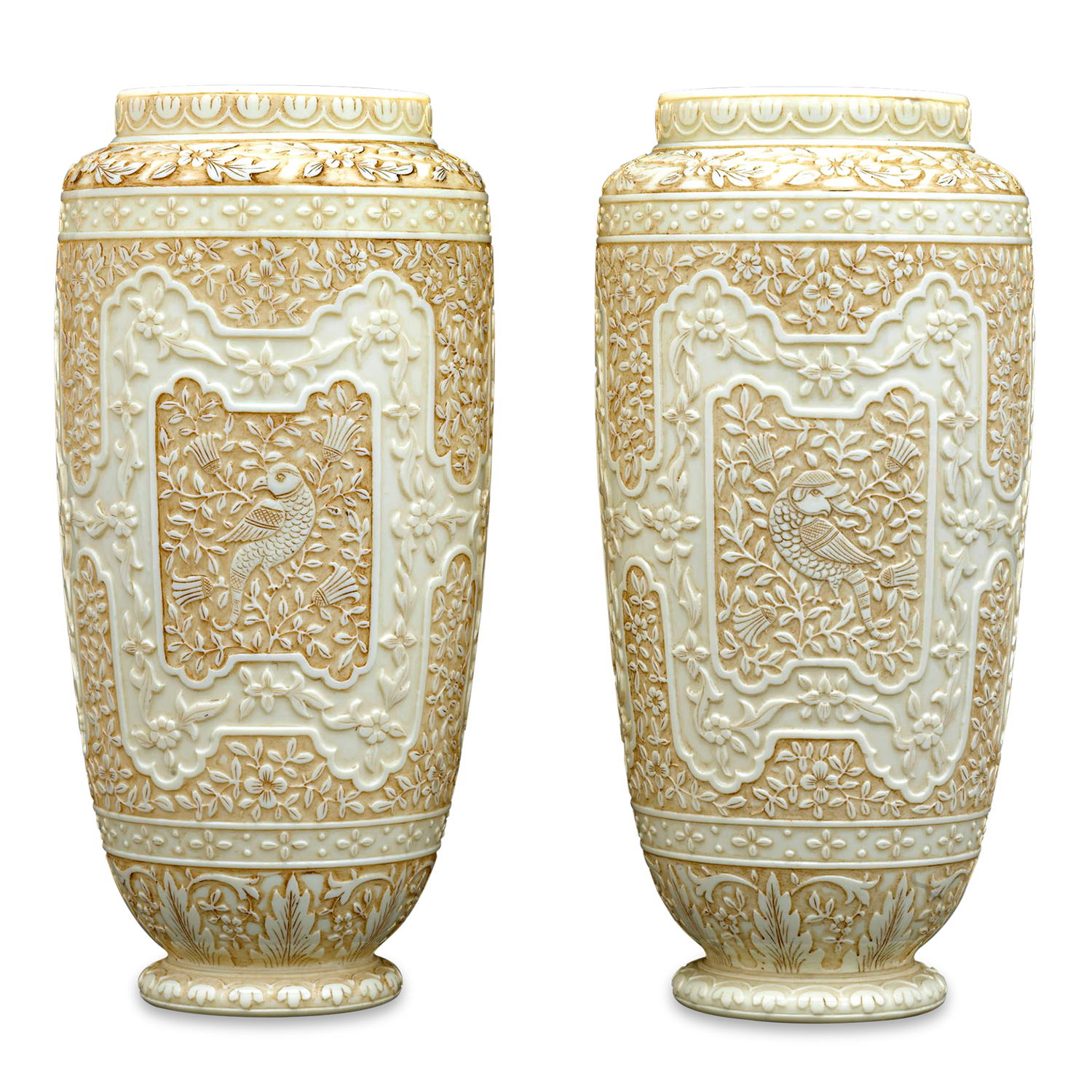 Ivory Cameo Glass Vases by Webb